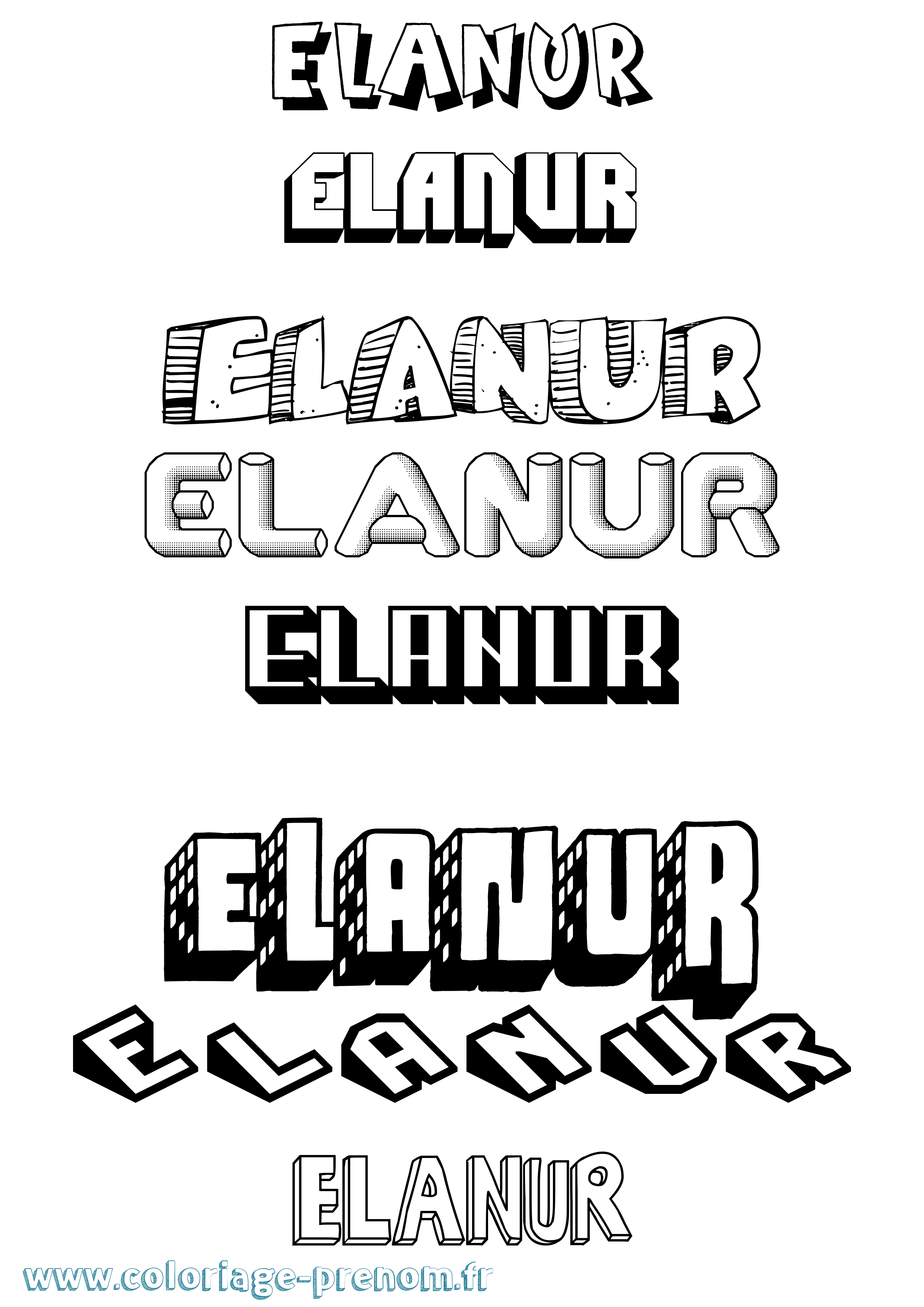 Coloriage prénom Elanur Effet 3D