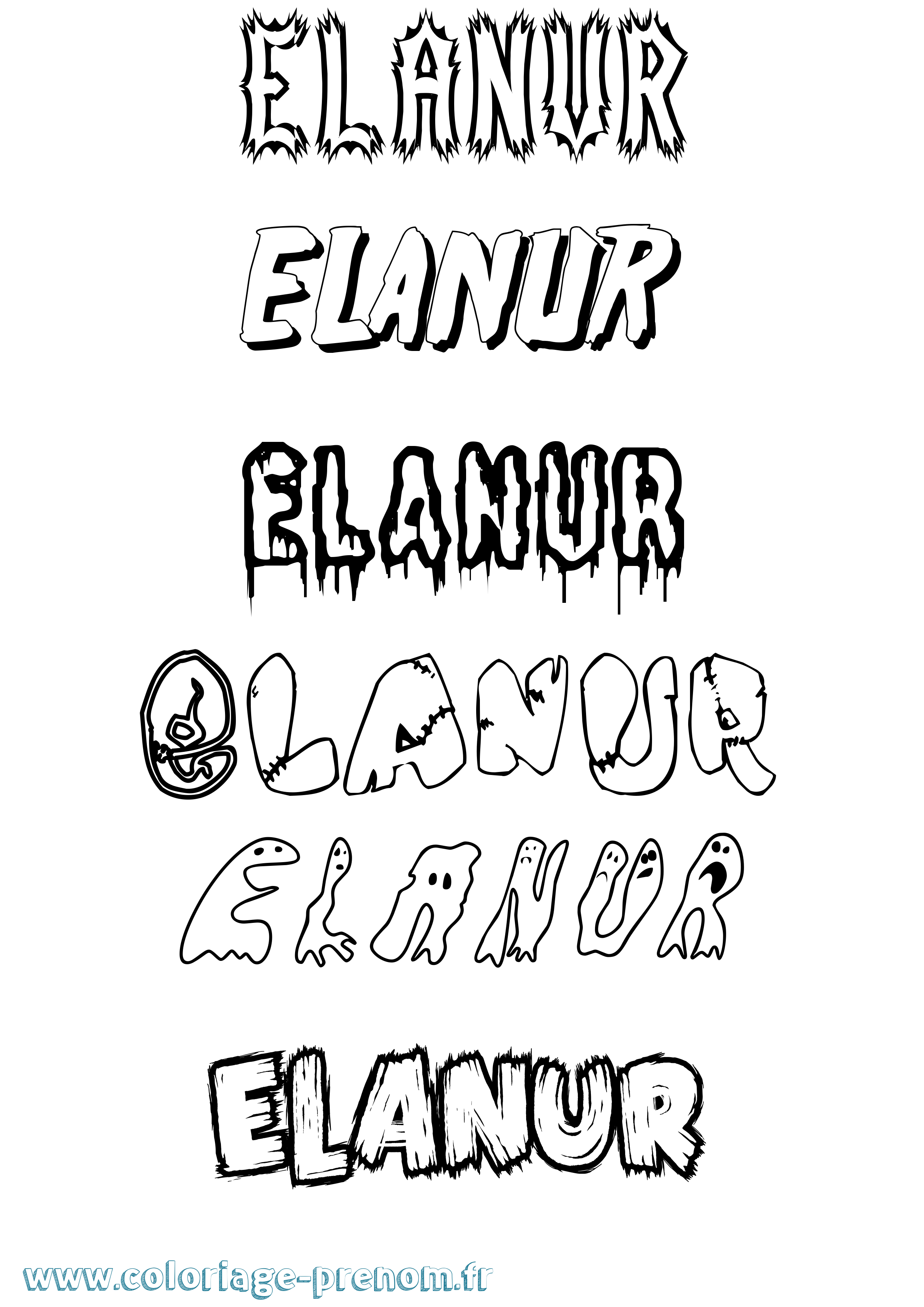 Coloriage prénom Elanur Frisson