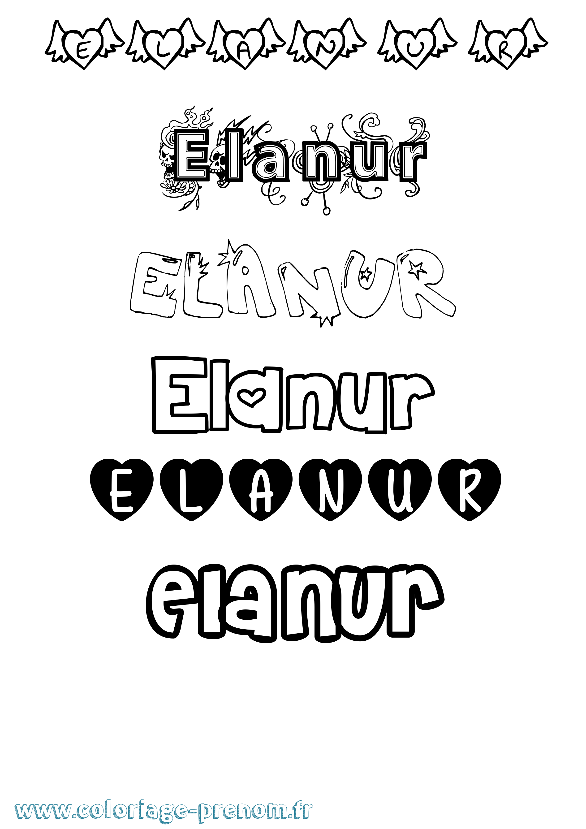 Coloriage prénom Elanur Girly