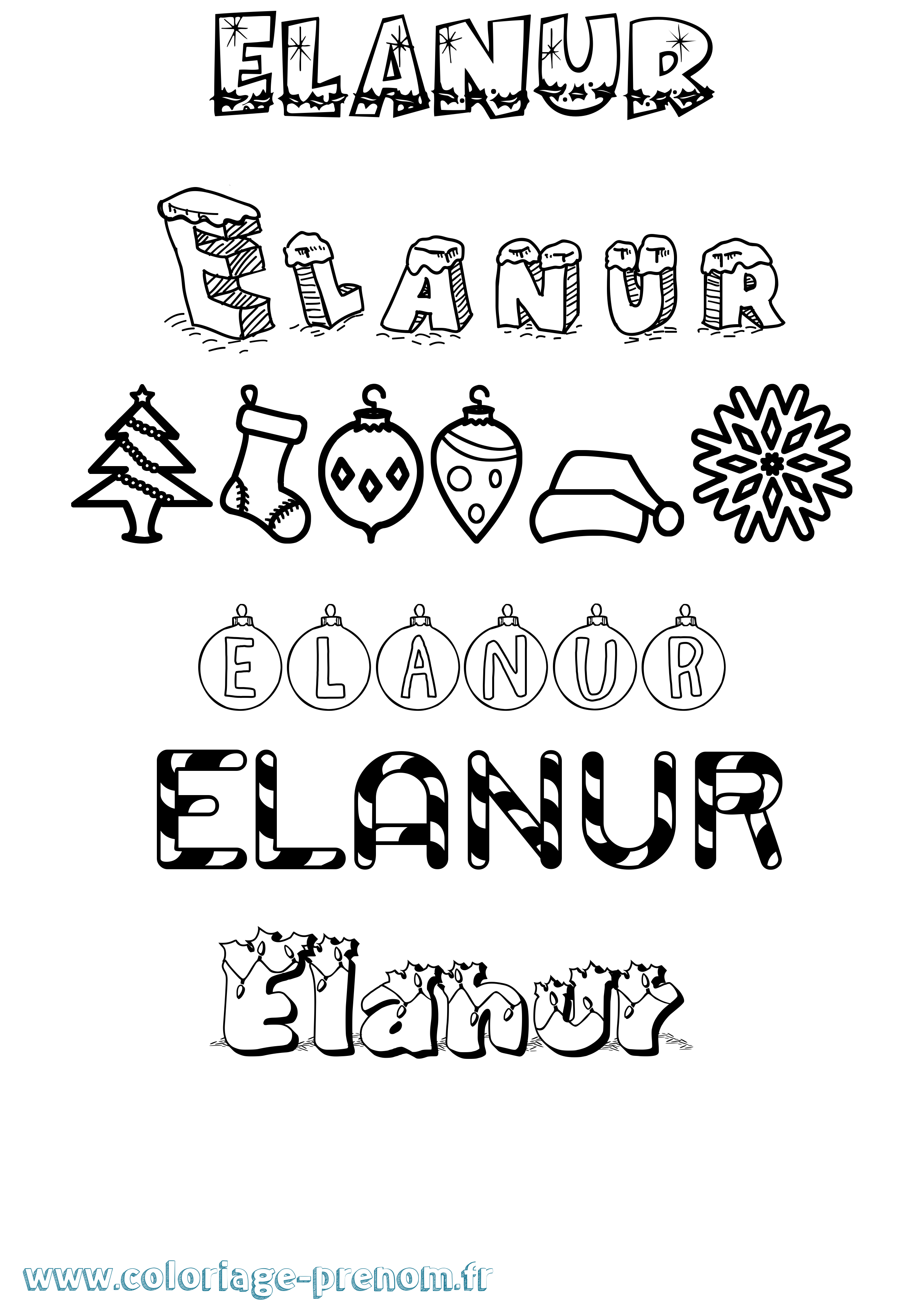 Coloriage prénom Elanur Noël