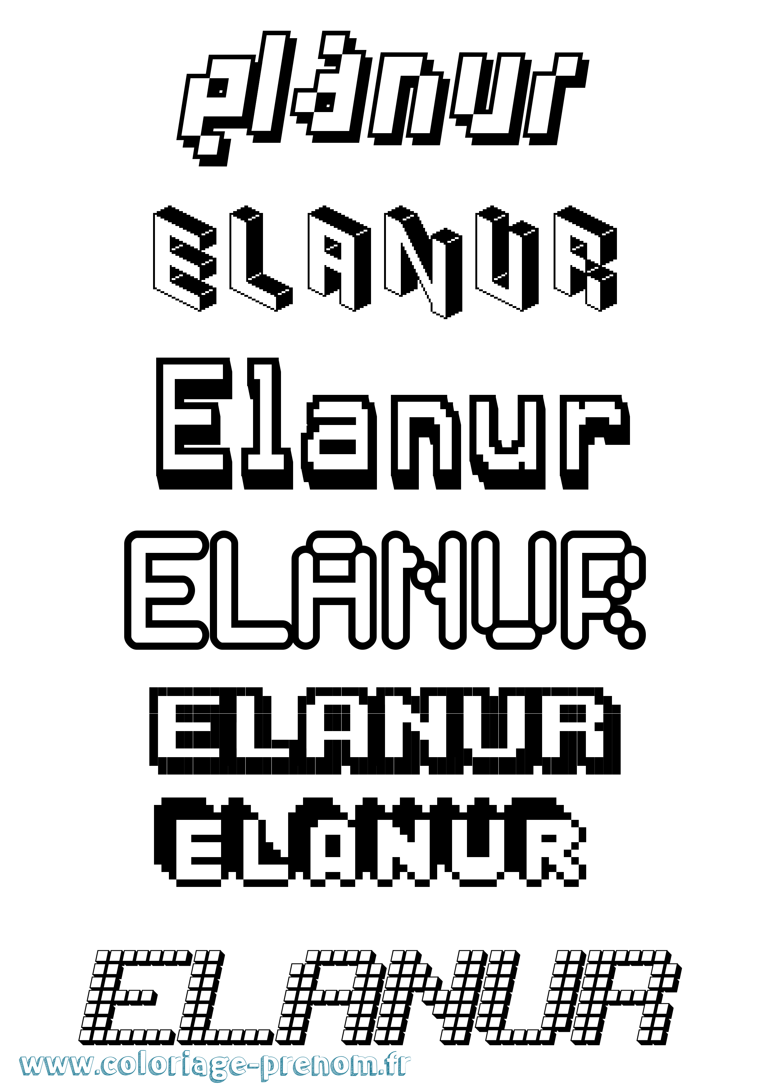 Coloriage prénom Elanur Pixel