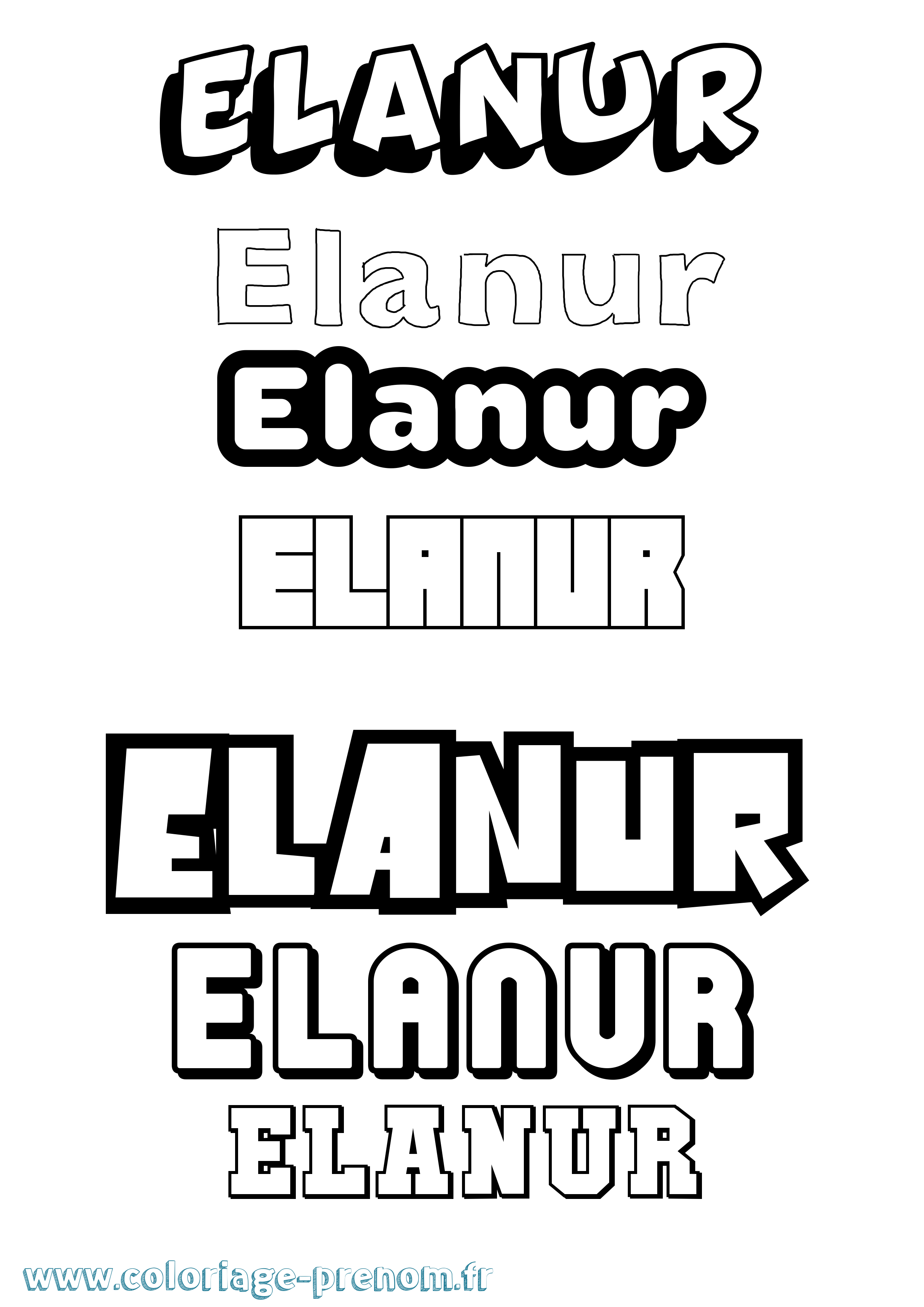 Coloriage prénom Elanur Simple