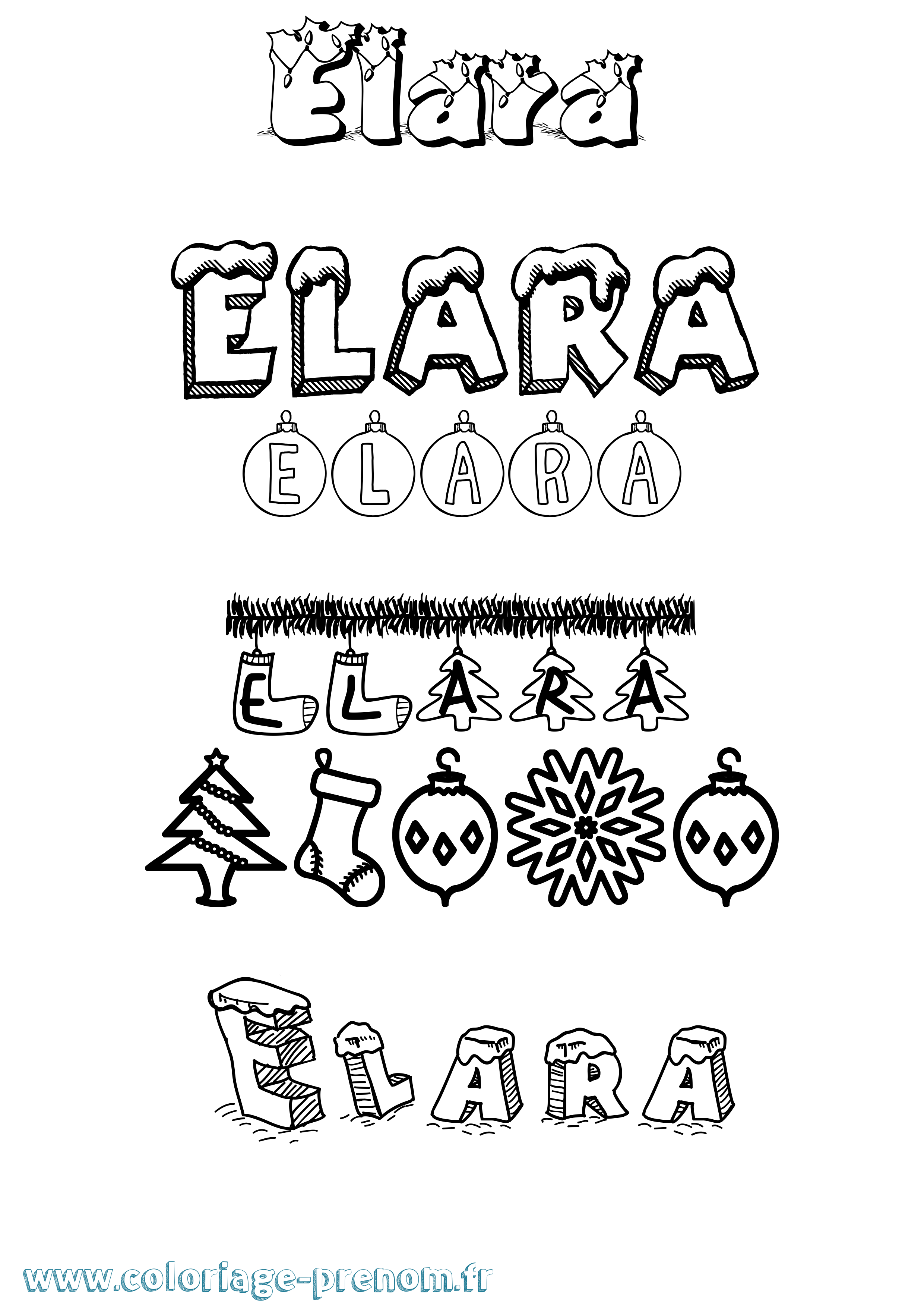 Coloriage prénom Elara Noël