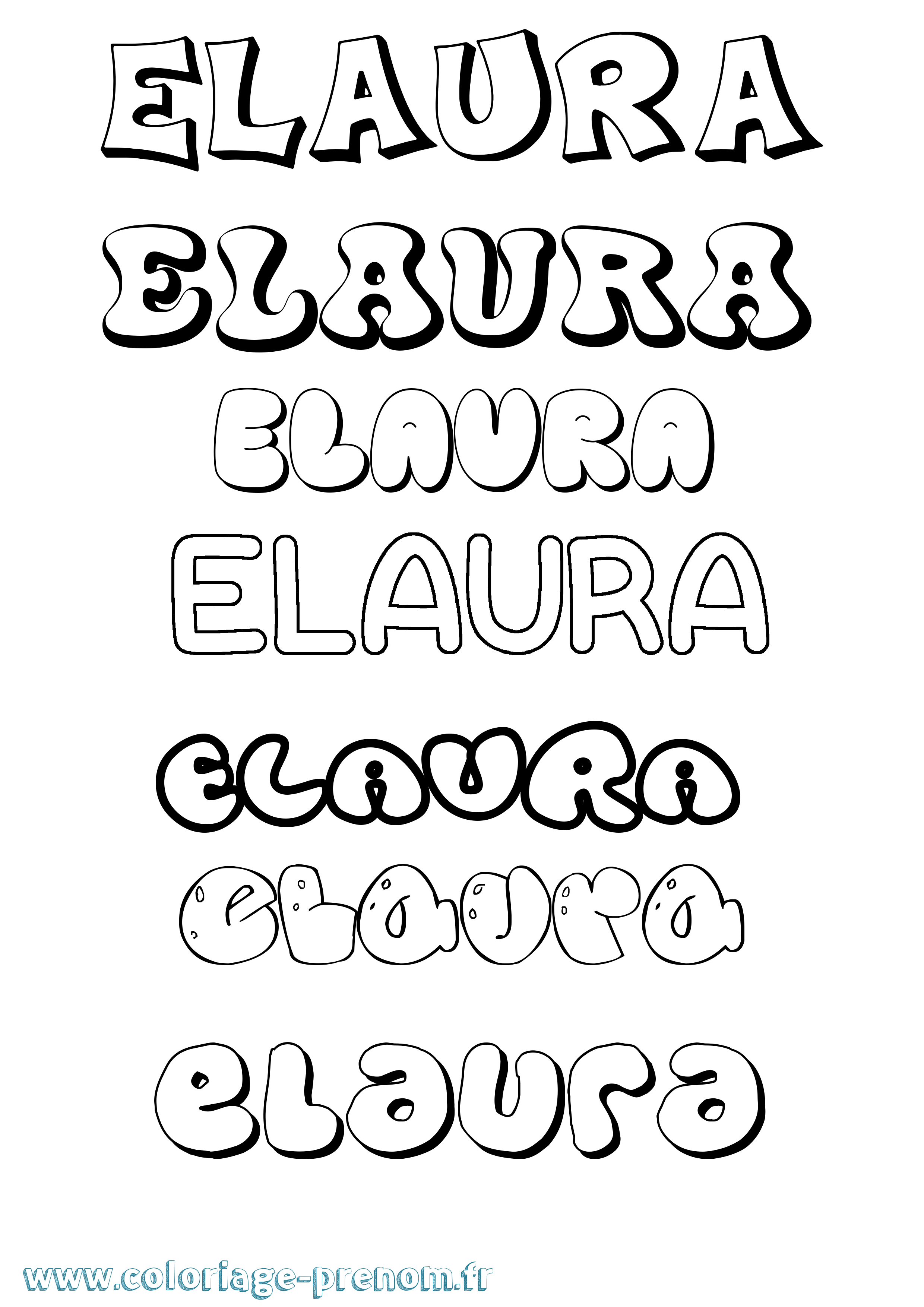 Coloriage prénom Elaura Bubble