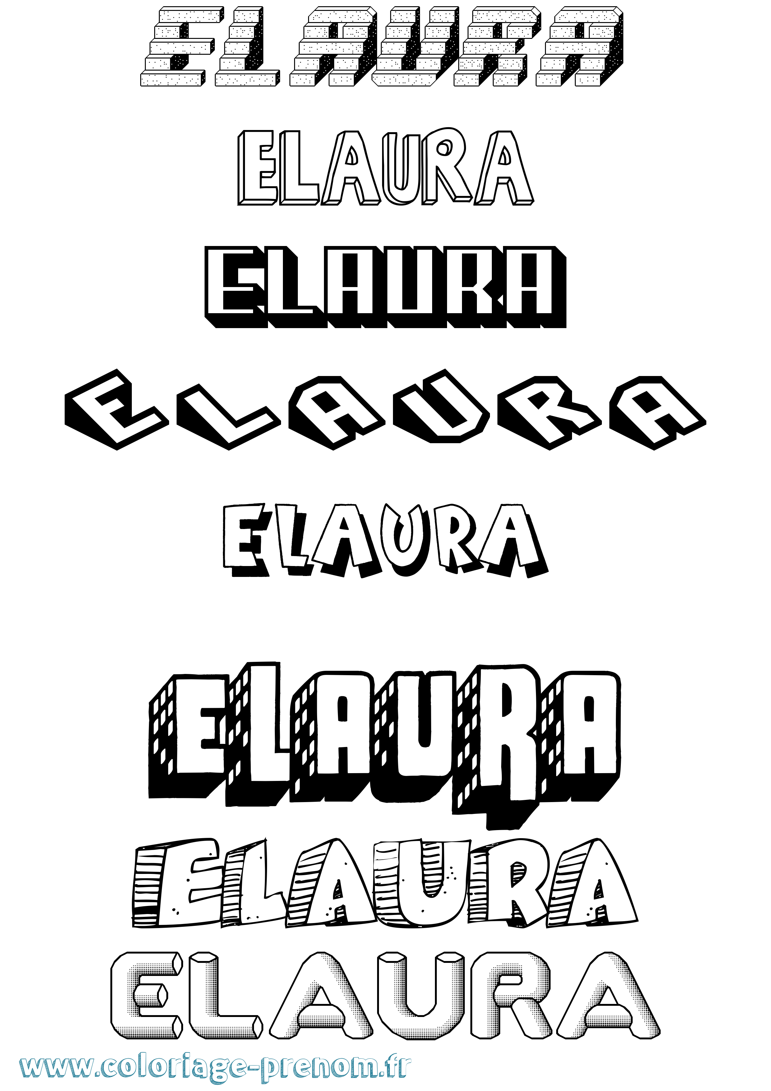 Coloriage prénom Elaura Effet 3D