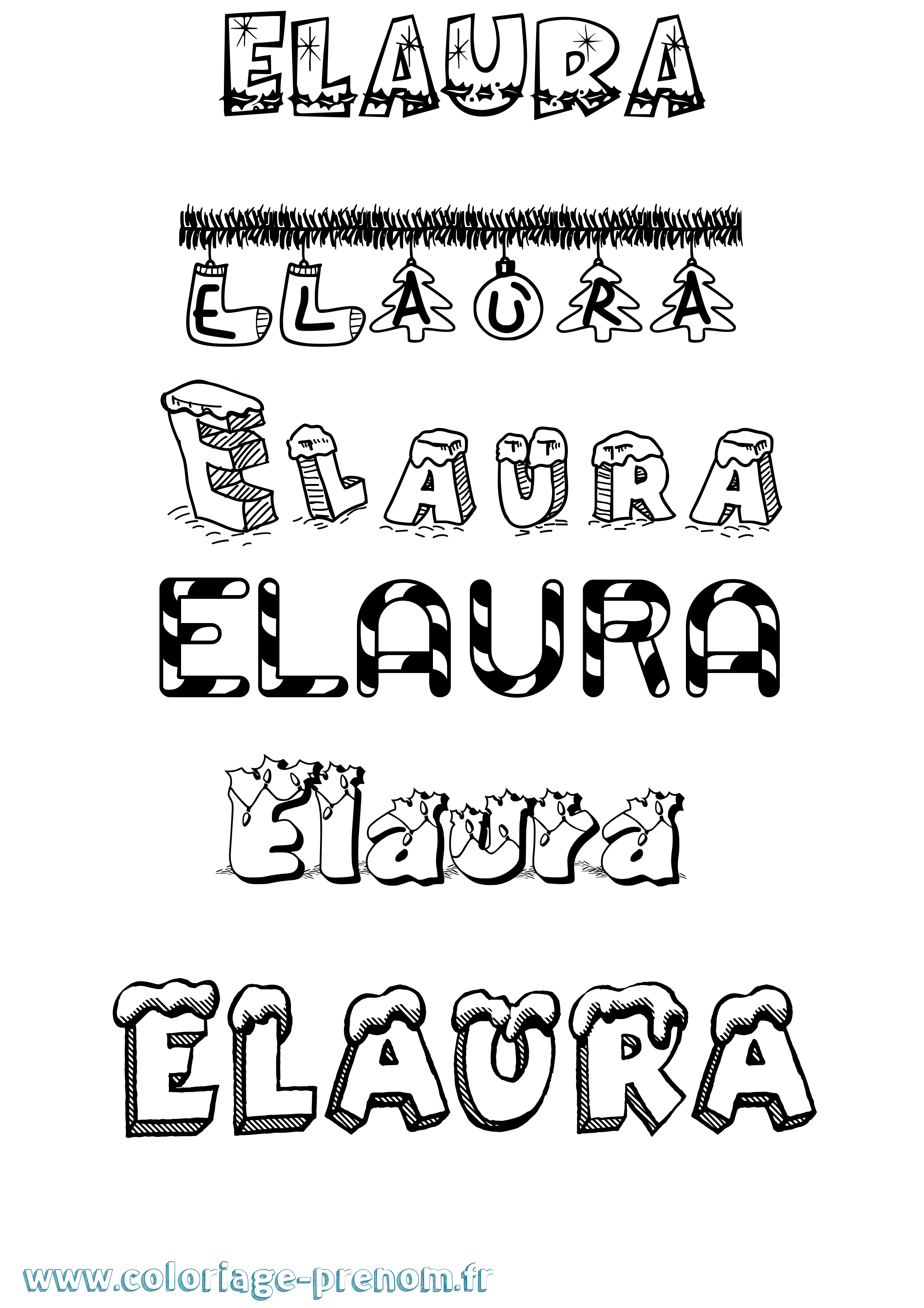 Coloriage prénom Elaura Noël