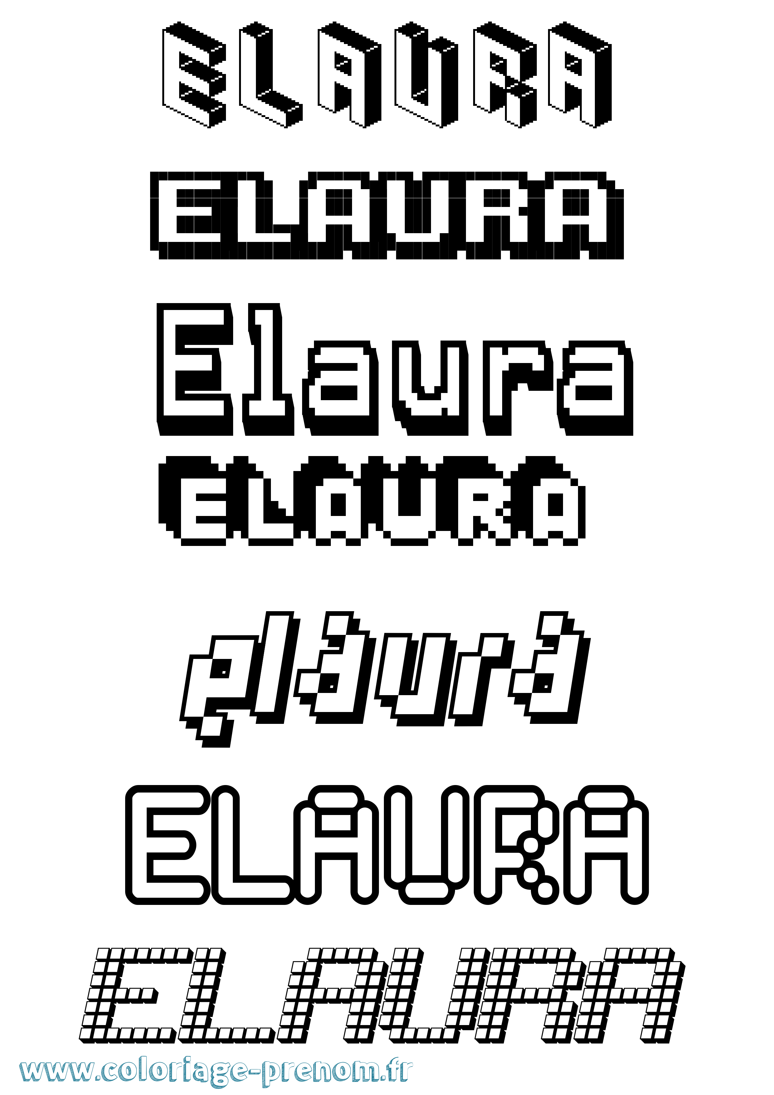 Coloriage prénom Elaura Pixel