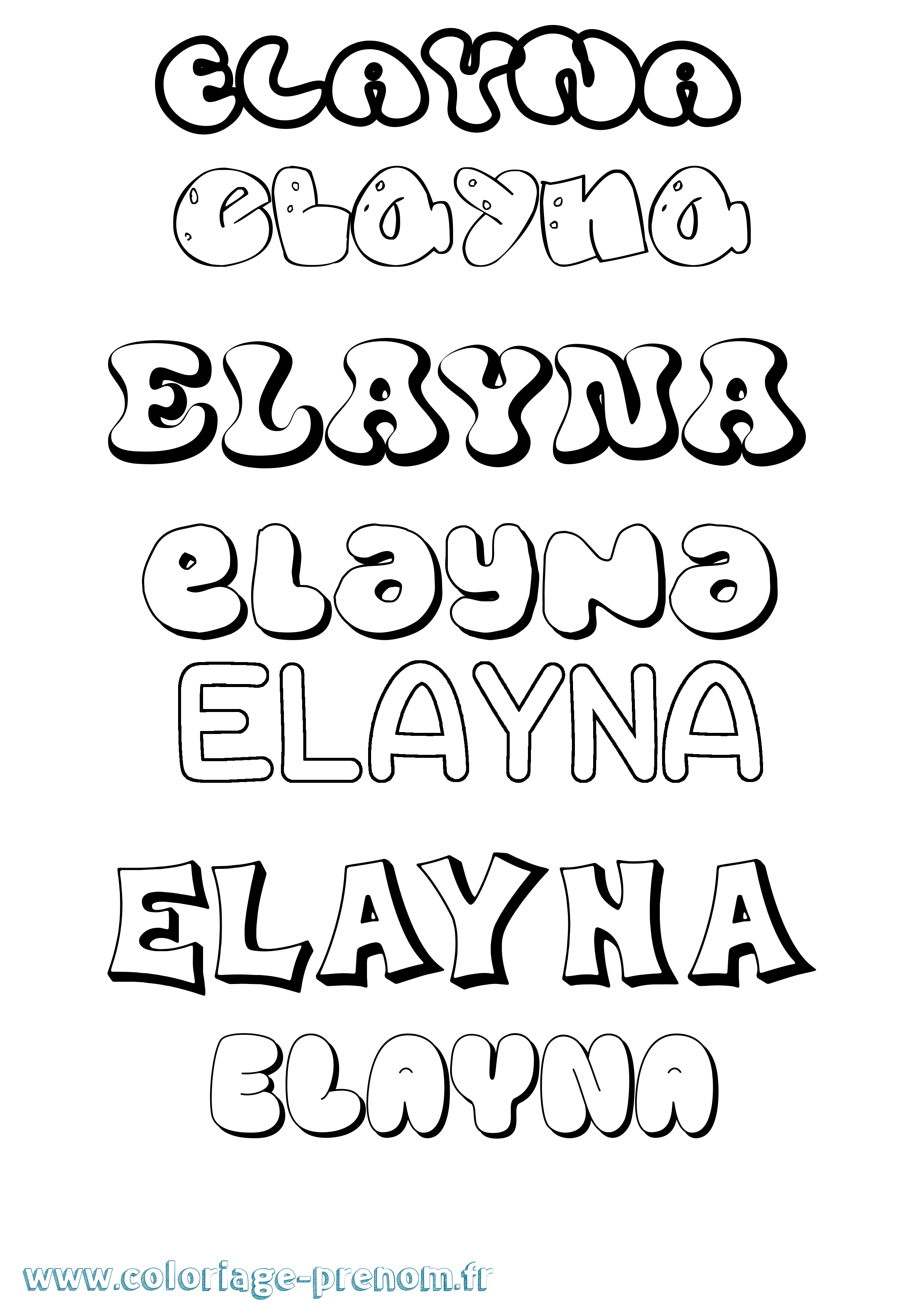 Coloriage prénom Elayna Bubble
