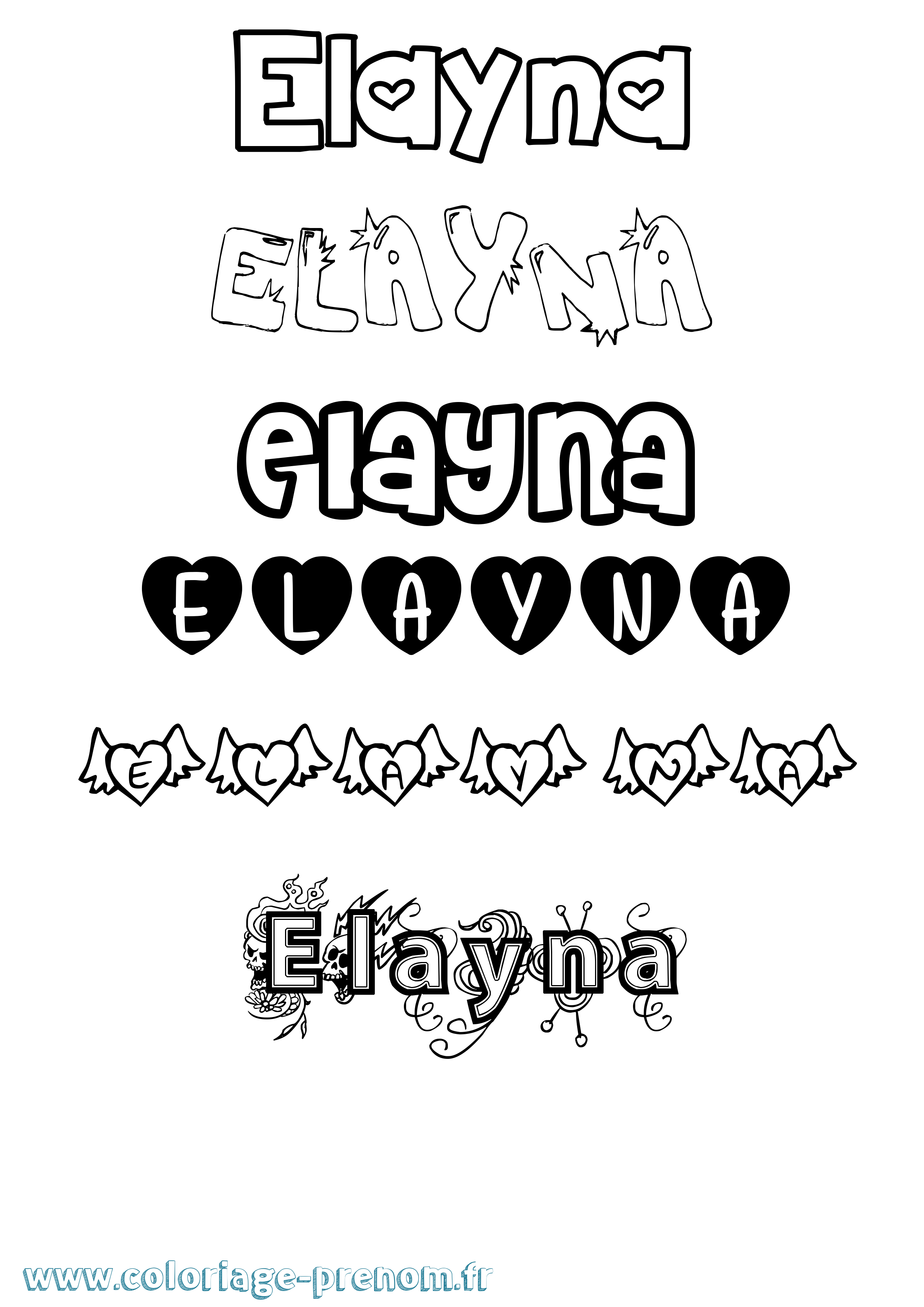 Coloriage prénom Elayna Girly