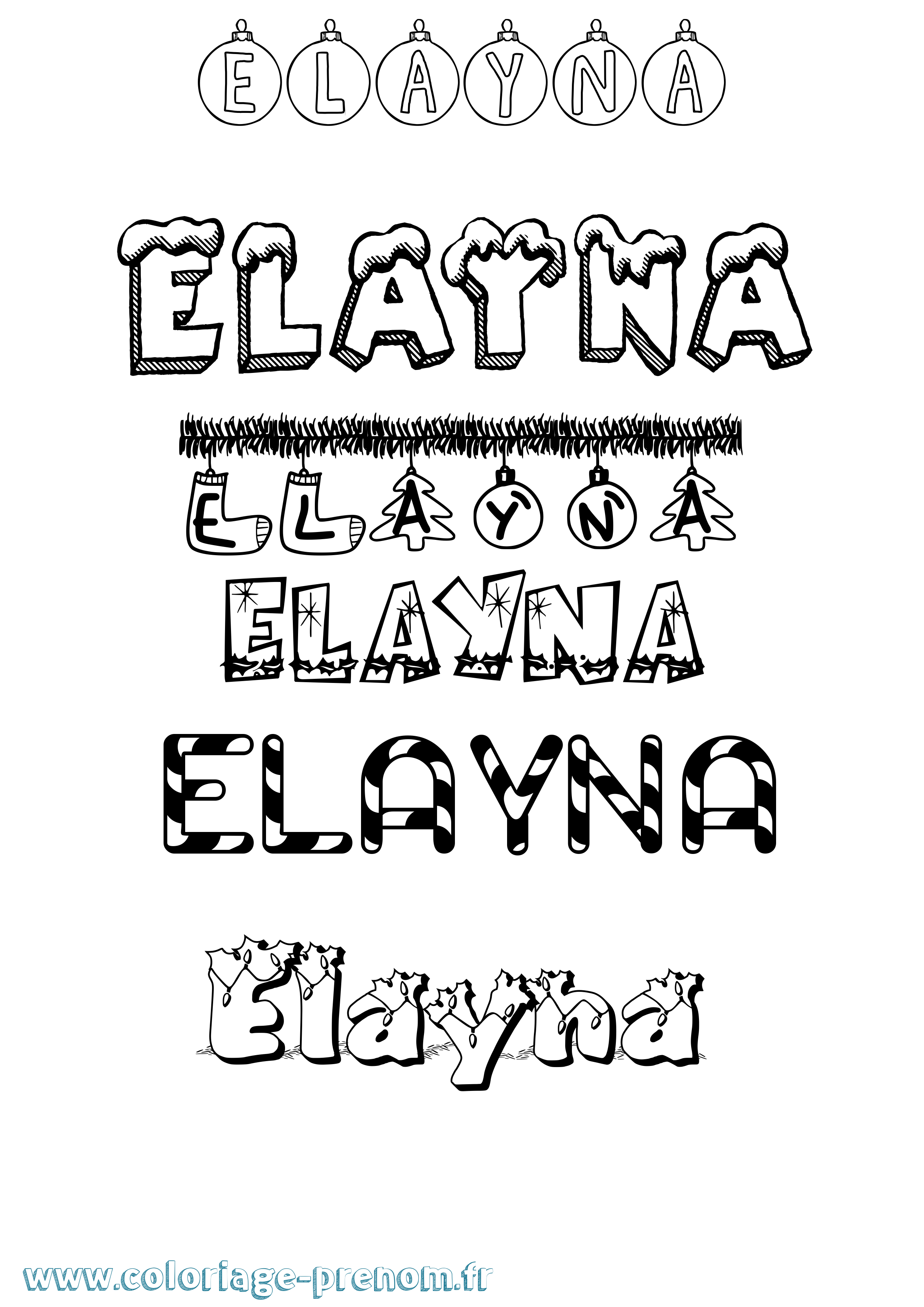 Coloriage prénom Elayna Noël