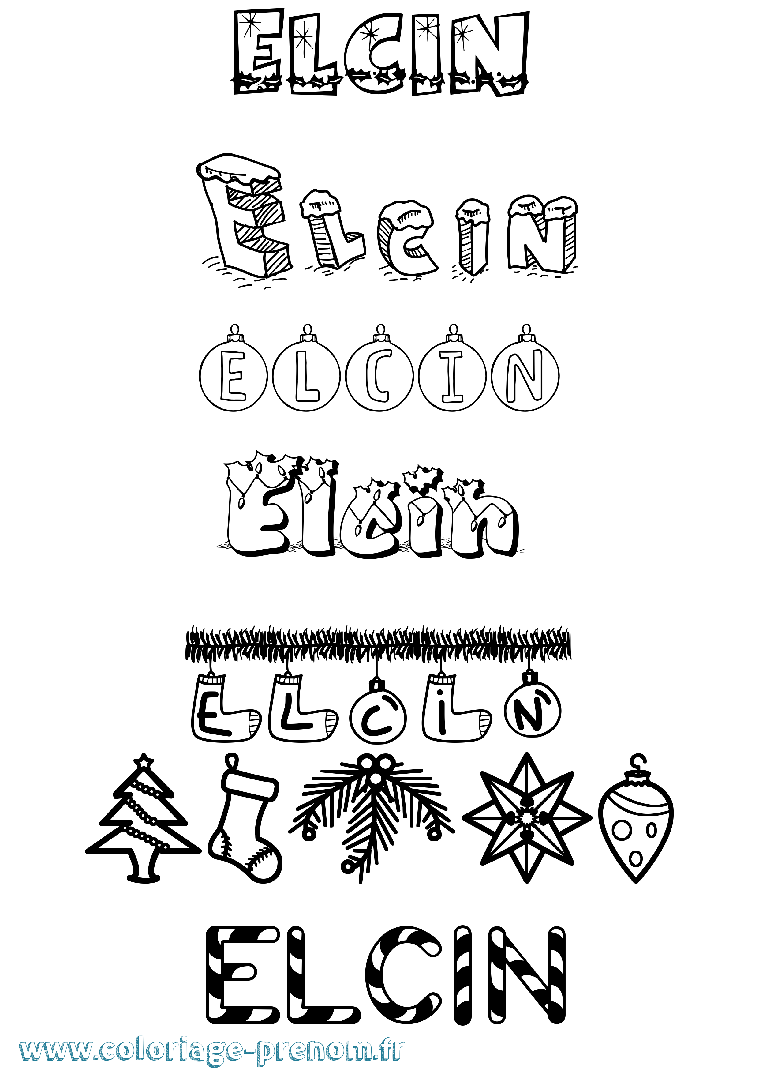 Coloriage Elcin Noël Coloriage prénom Elcin Noël