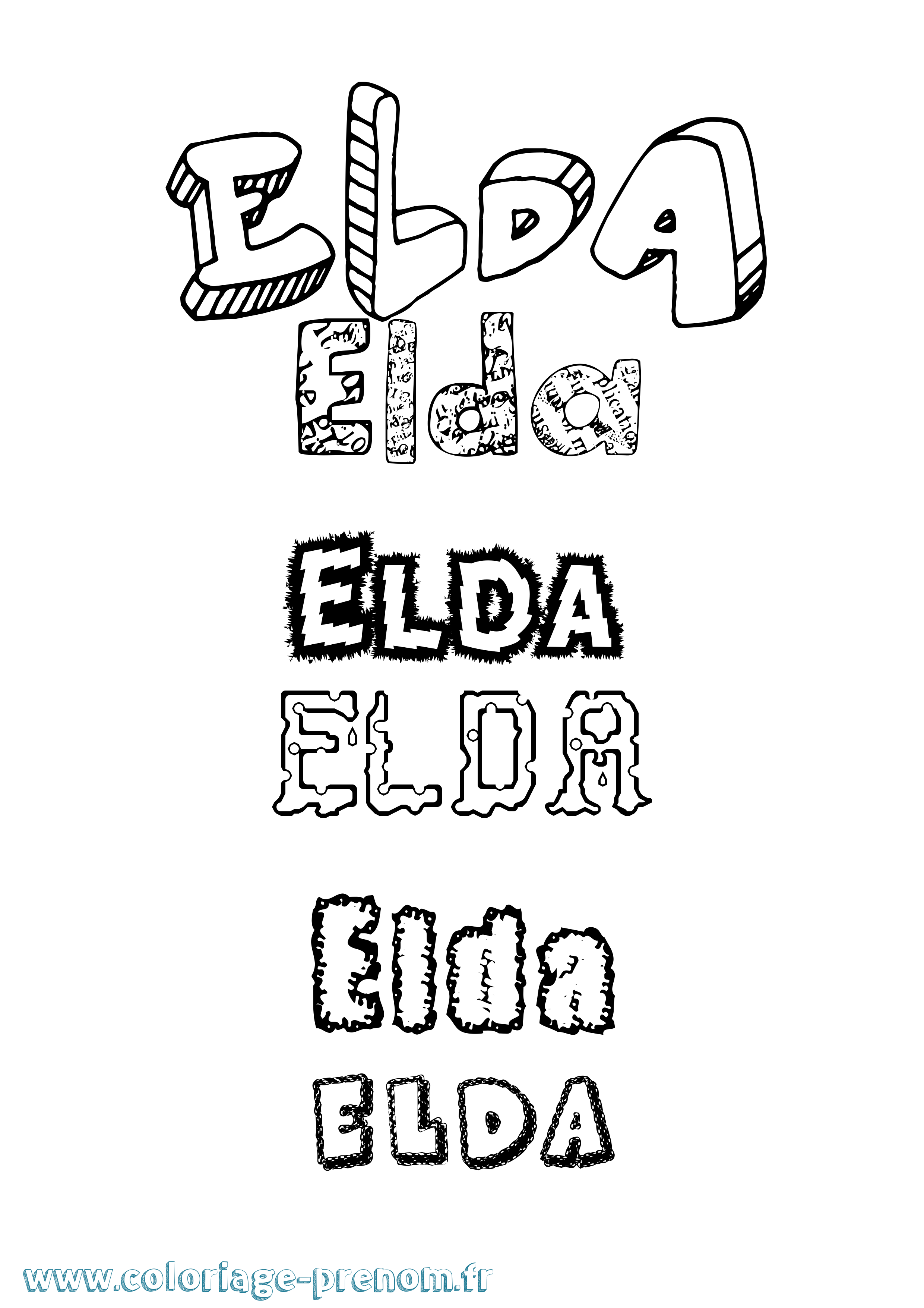 Coloriage Elda Destructuré Coloriage prénom Elda Destructuré