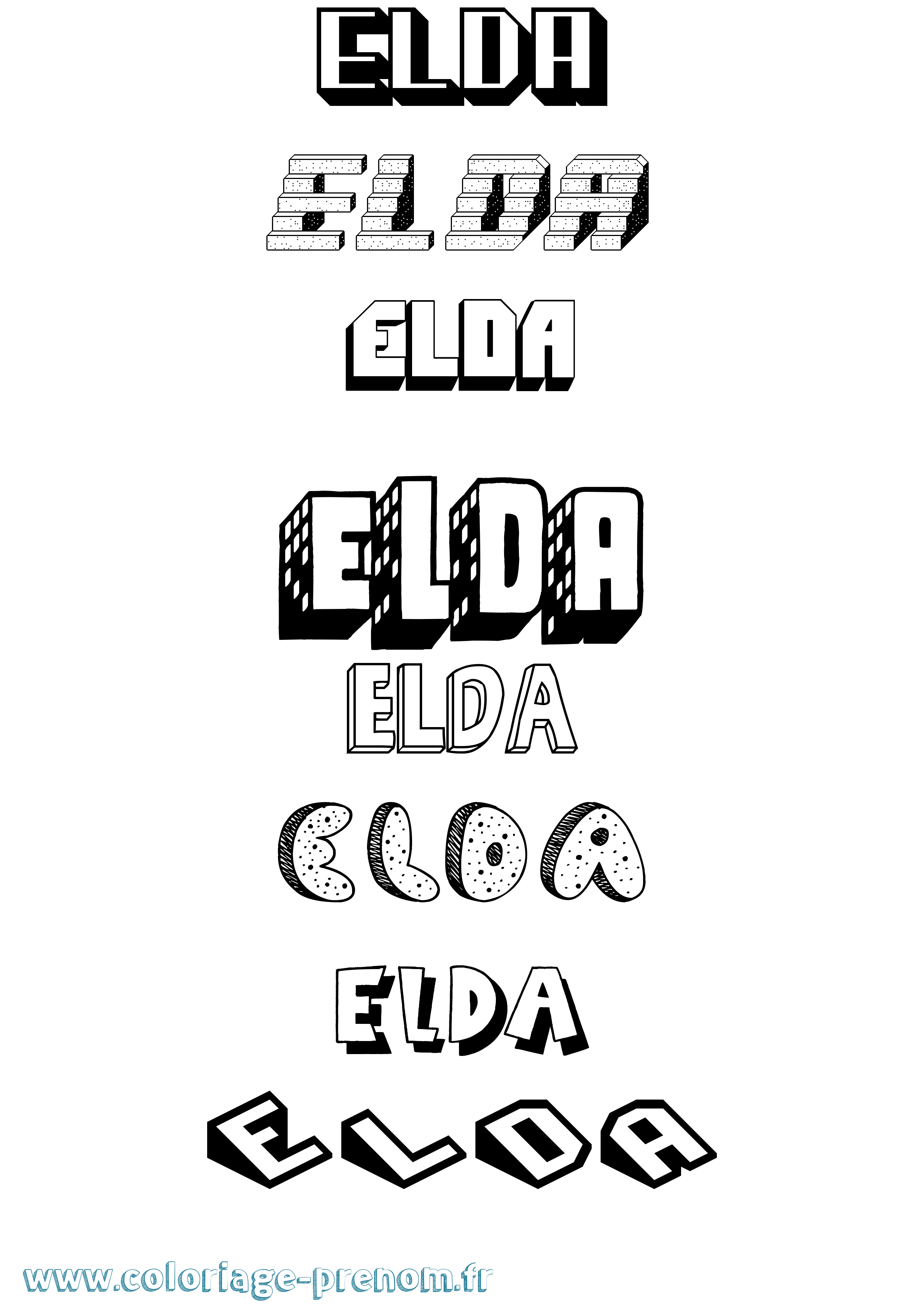 Coloriage Elda Effet 3D Coloriage prénom Elda Effet 3D