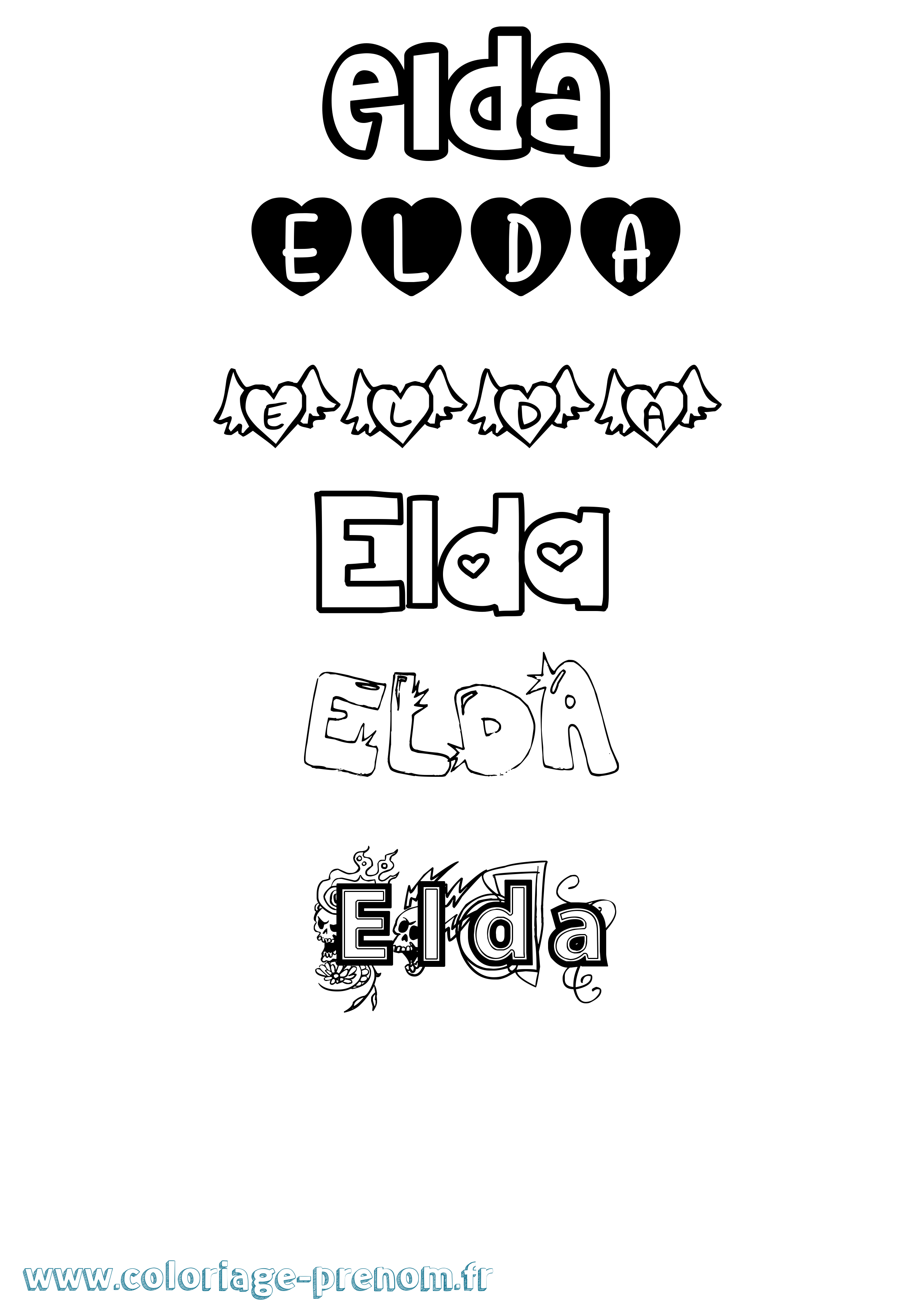 Coloriage Elda Girly Coloriage prénom Elda Girly
