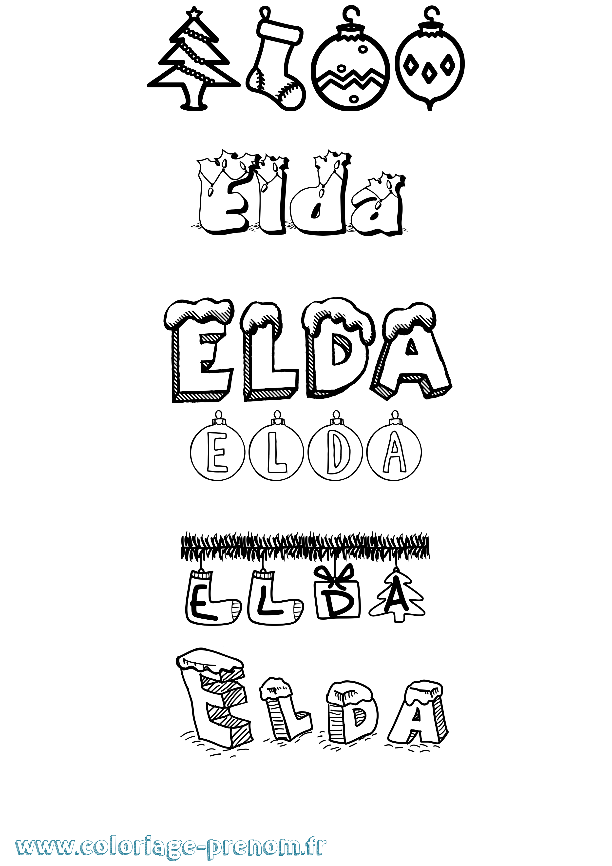 Coloriage Elda Noël Coloriage prénom Elda Noël