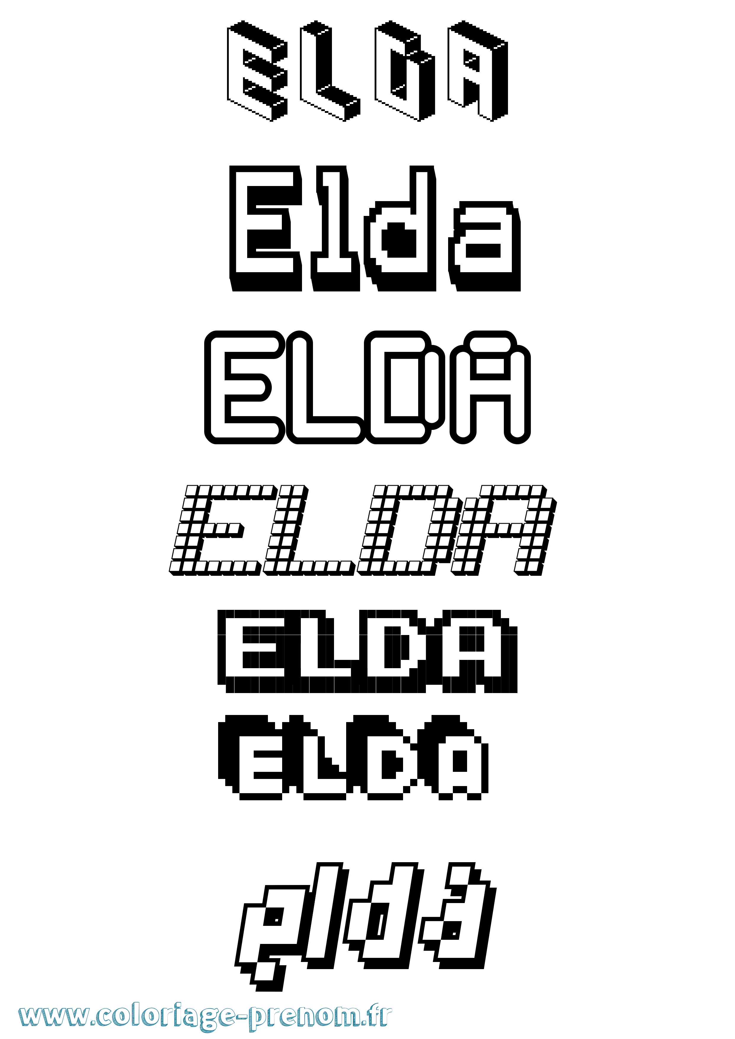 Coloriage Elda Pixel Coloriage prénom Elda Pixel