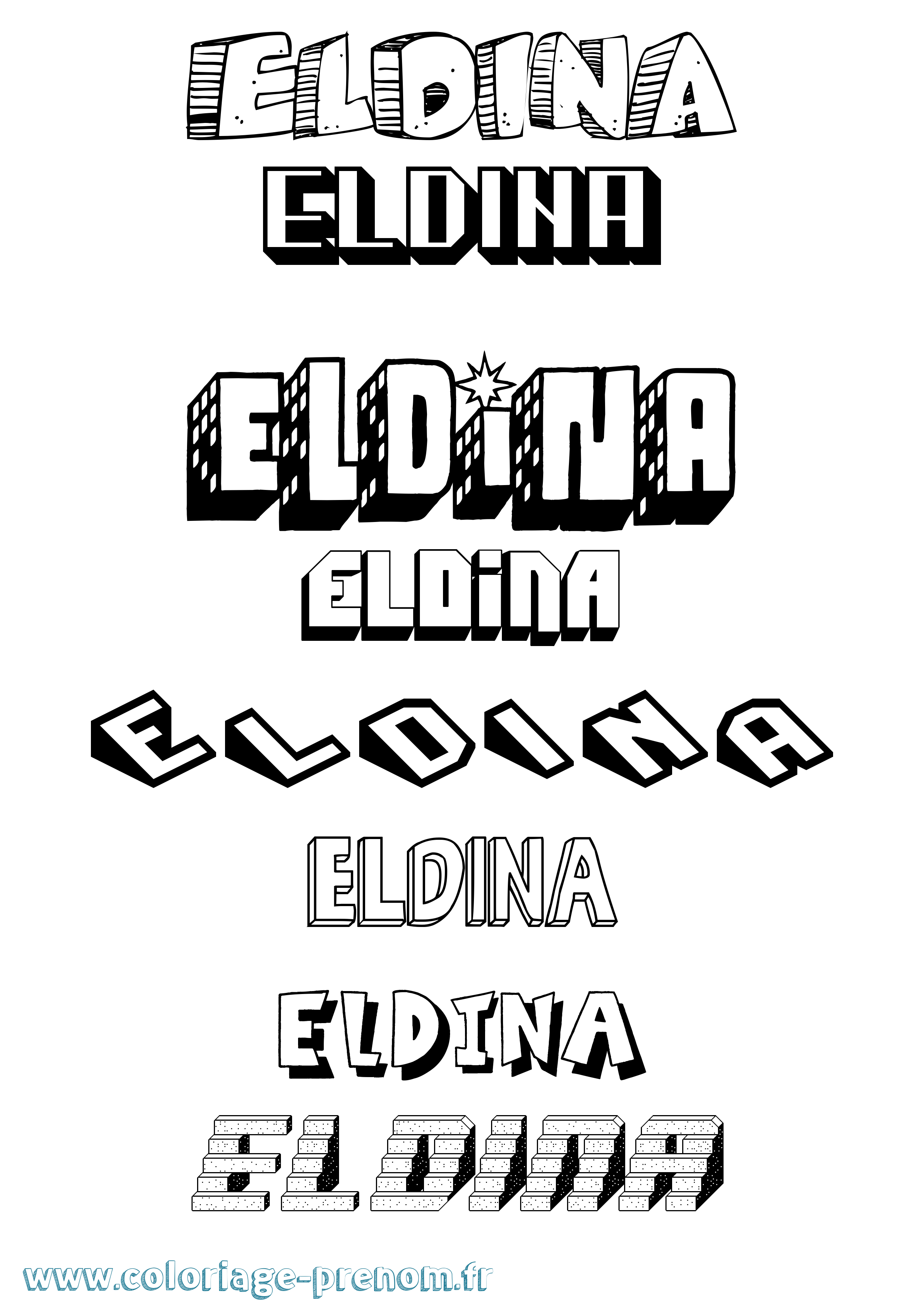 Coloriage Eldina Effet 3D Coloriage prénom Eldina Effet 3D