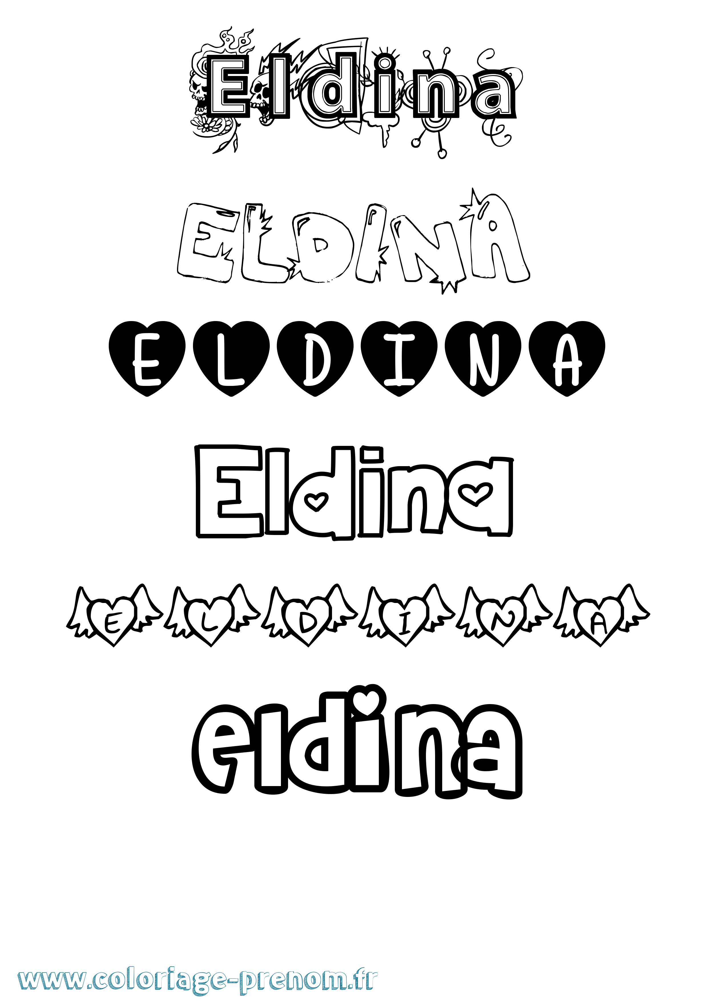 Coloriage Eldina Girly Coloriage prénom Eldina Girly