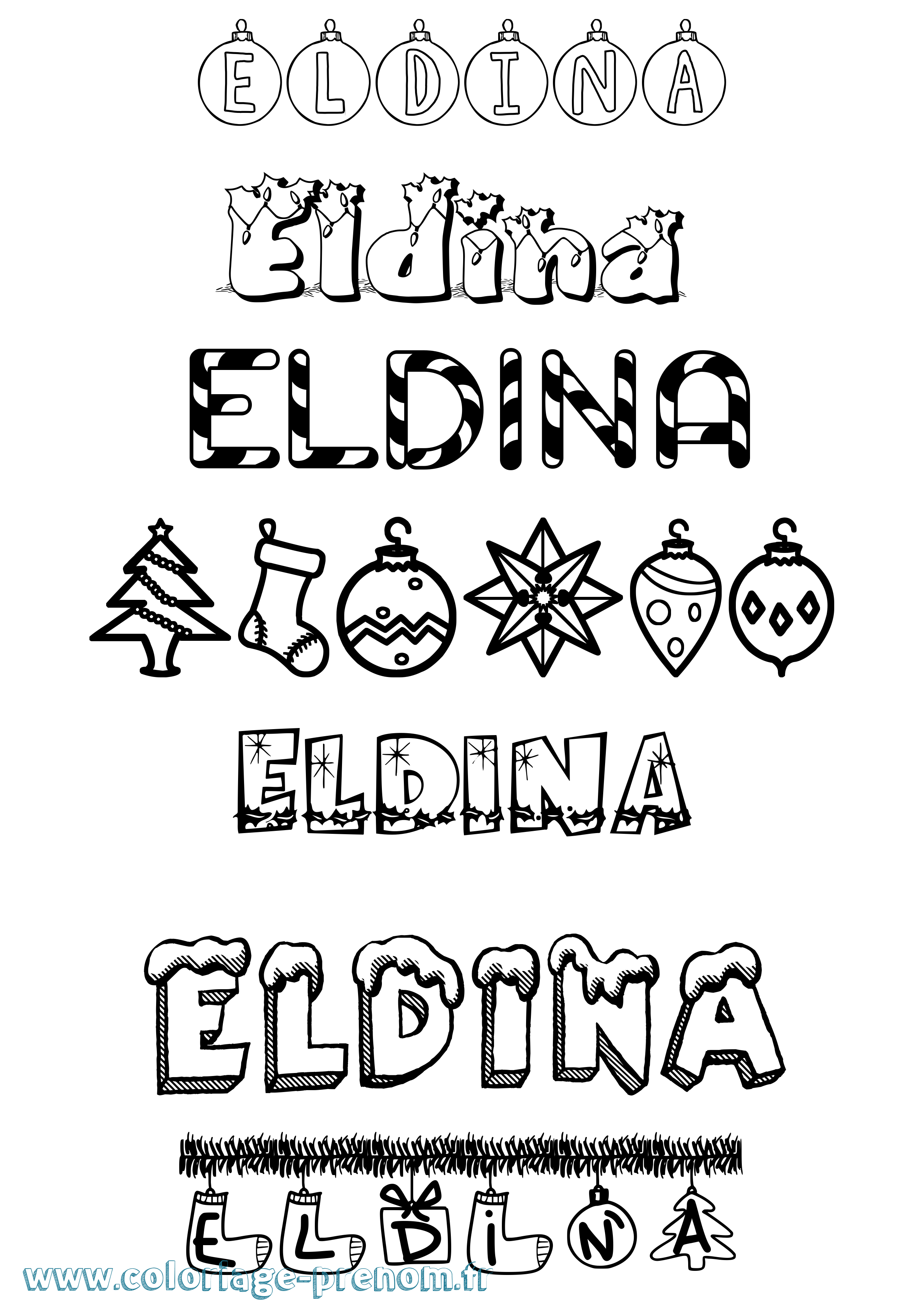 Coloriage Eldina Noël Coloriage prénom Eldina Noël