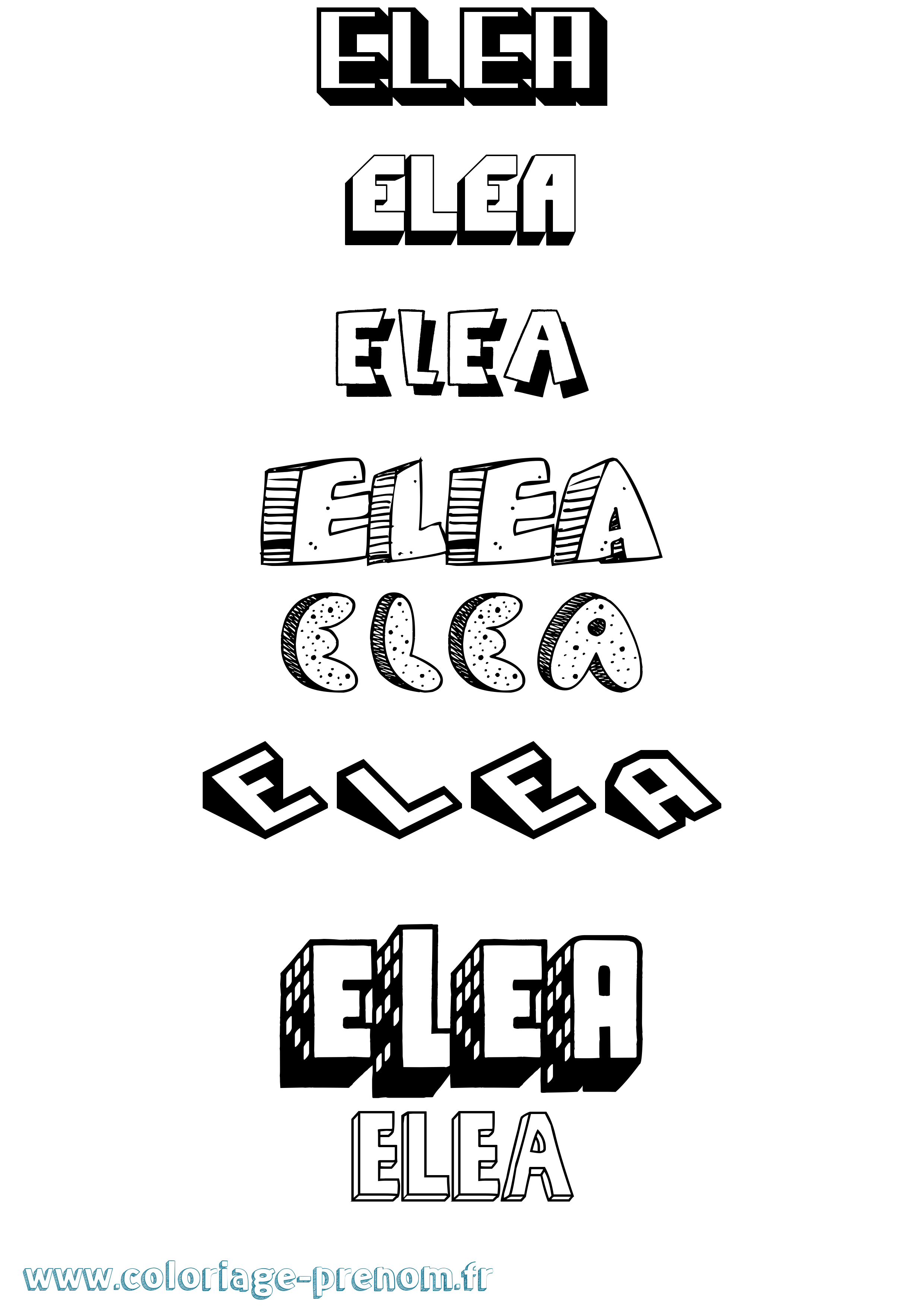 Coloriage prénom Elea Effet 3D