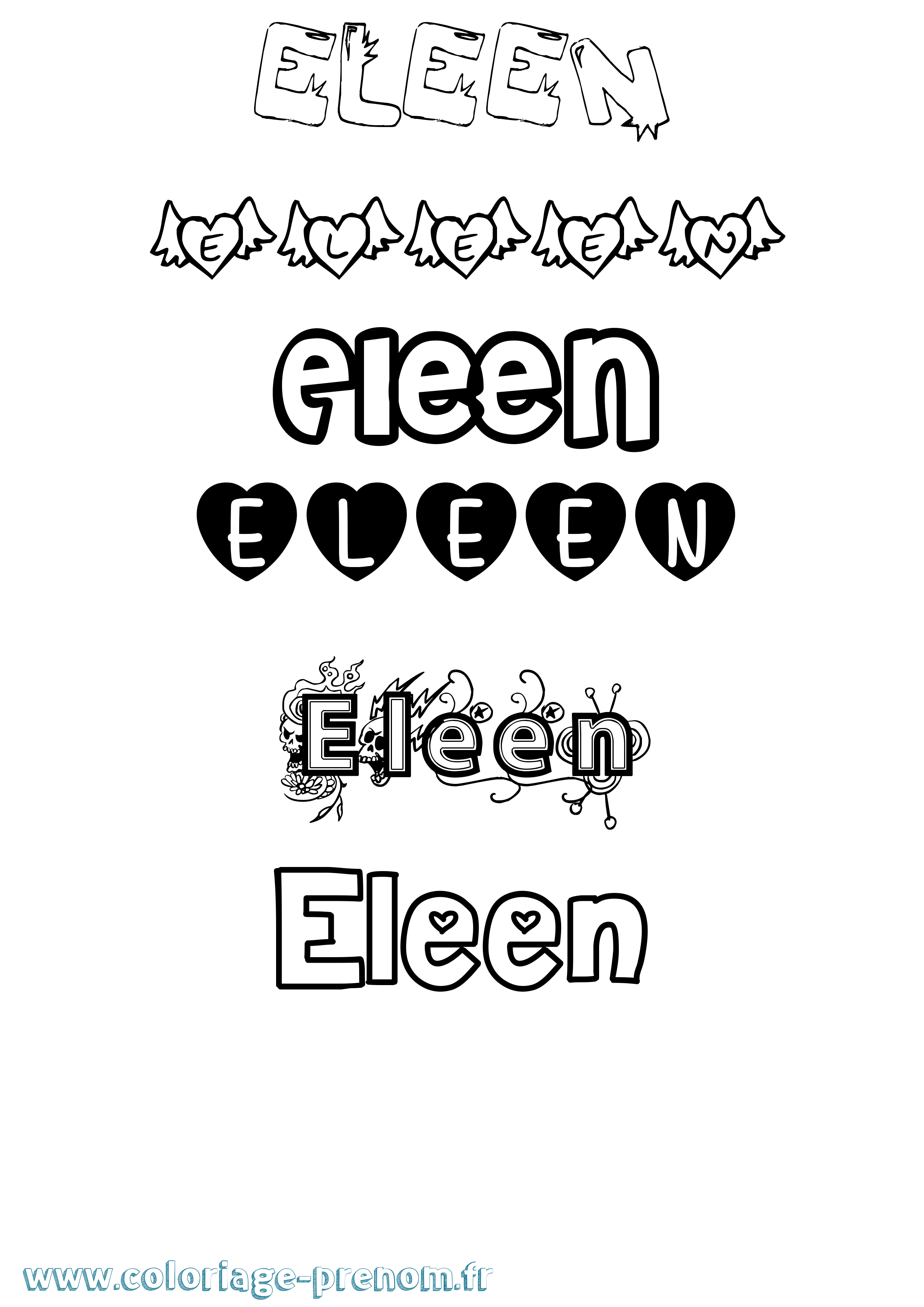 Coloriage prénom Eleen Girly