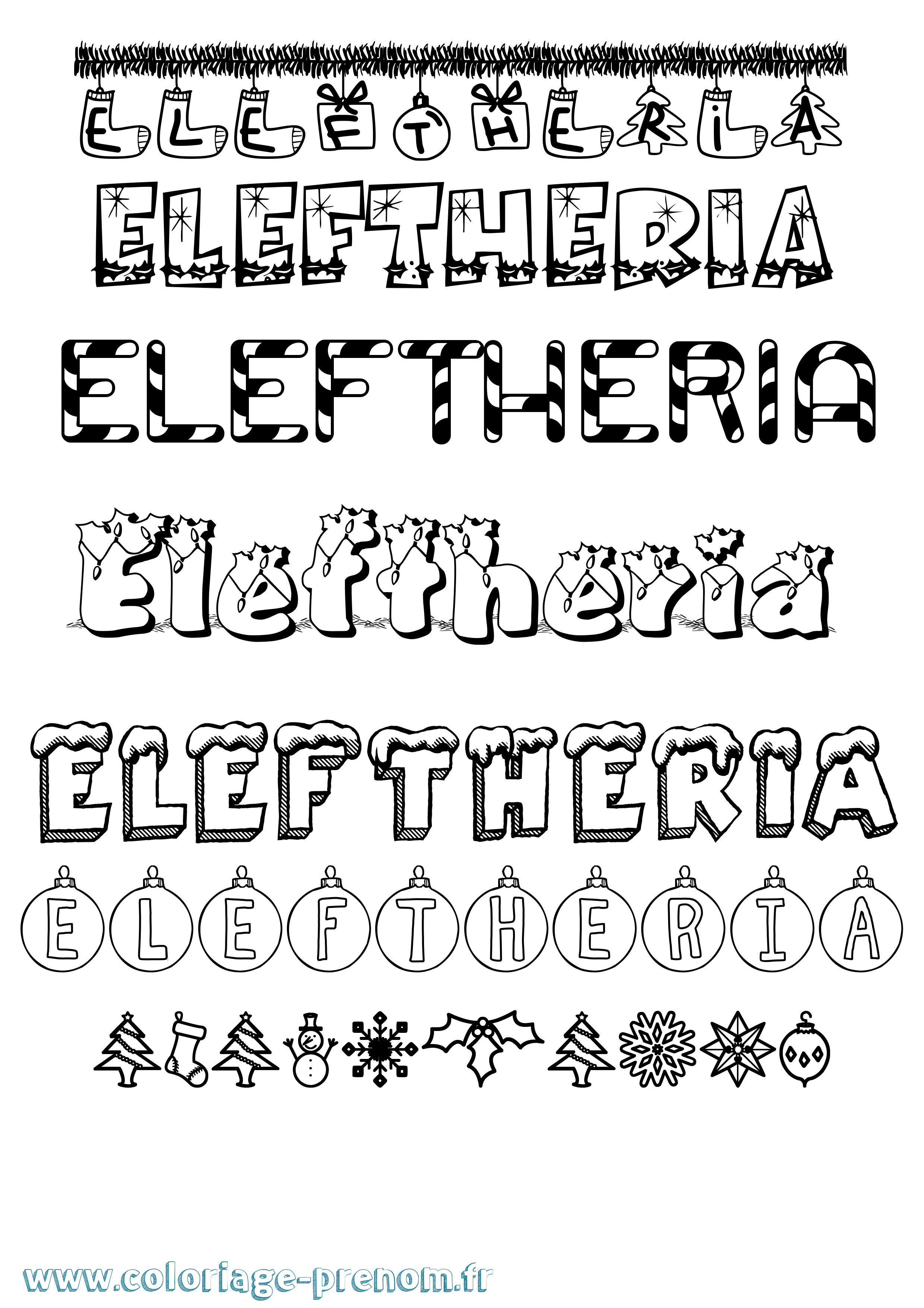 Coloriage Eleftheria Noël Coloriage prénom Eleftheria Noël