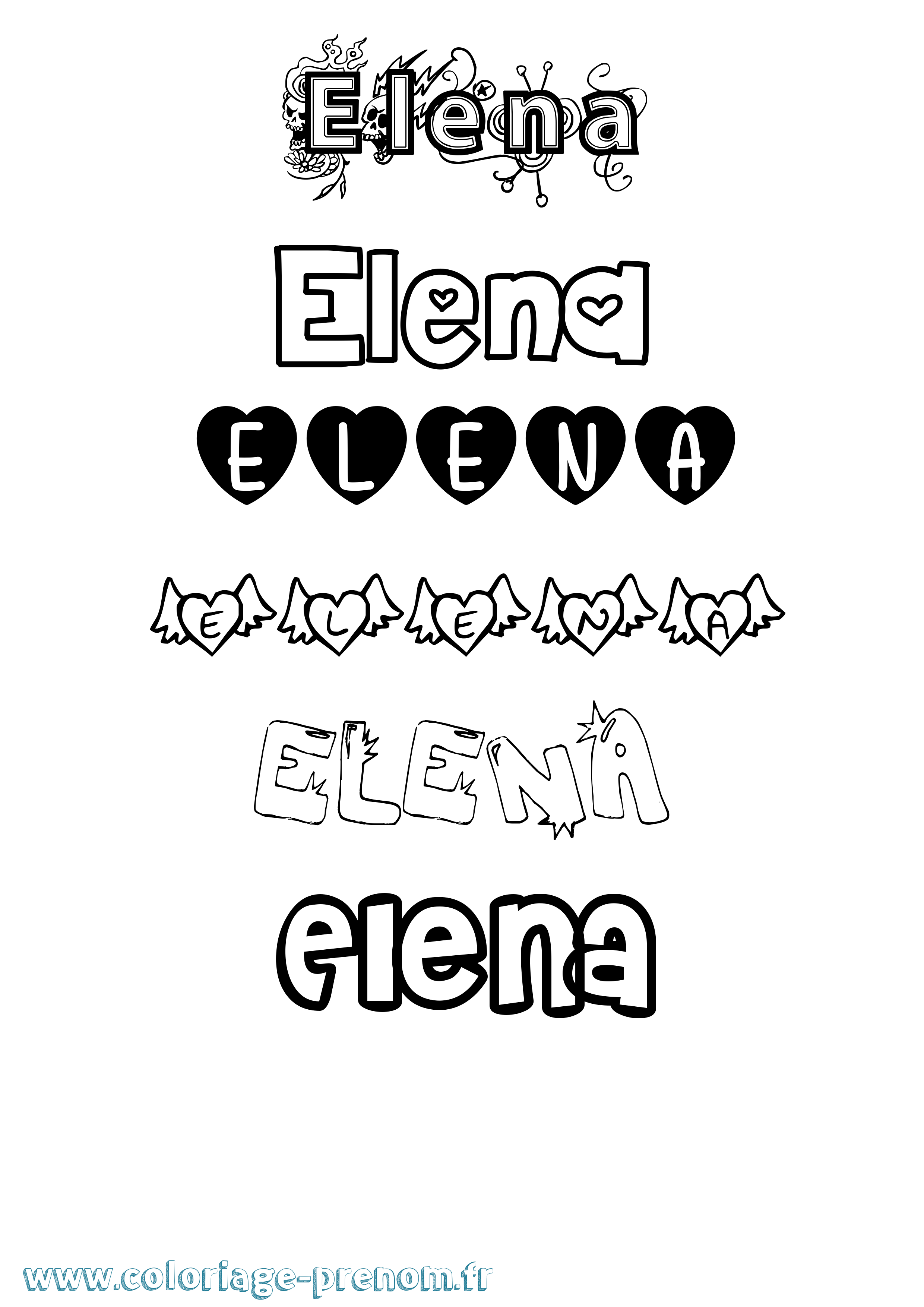 Coloriage prénom Elena Girly
