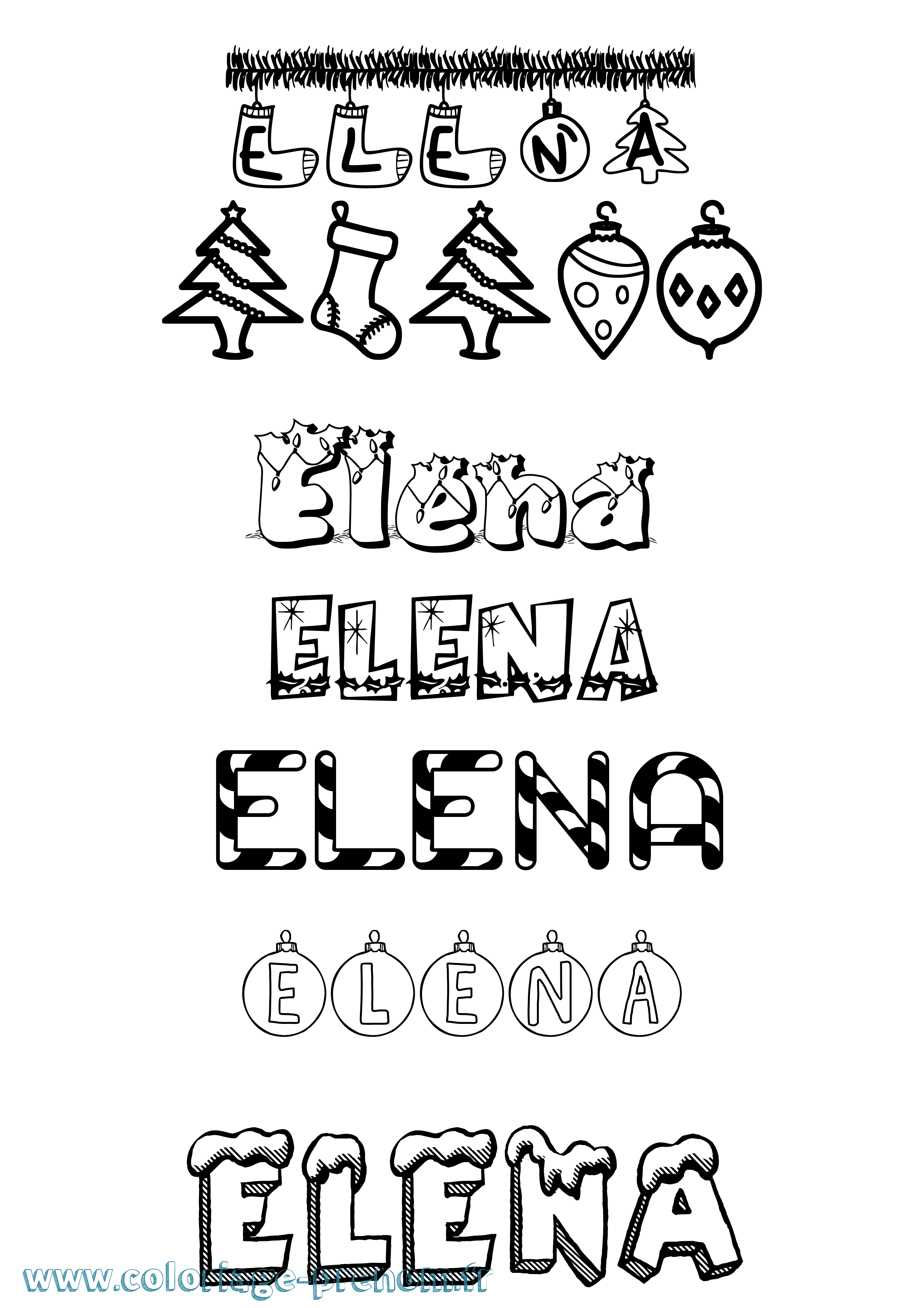 Coloriage prénom Elena Noël