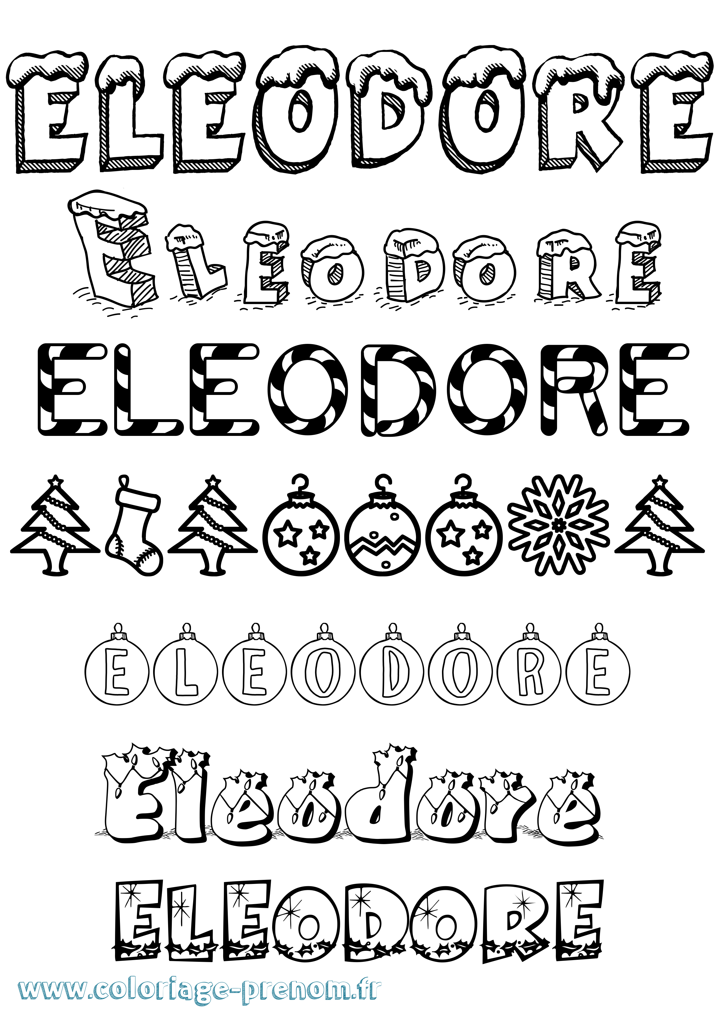 Coloriage prénom Eleodore Noël