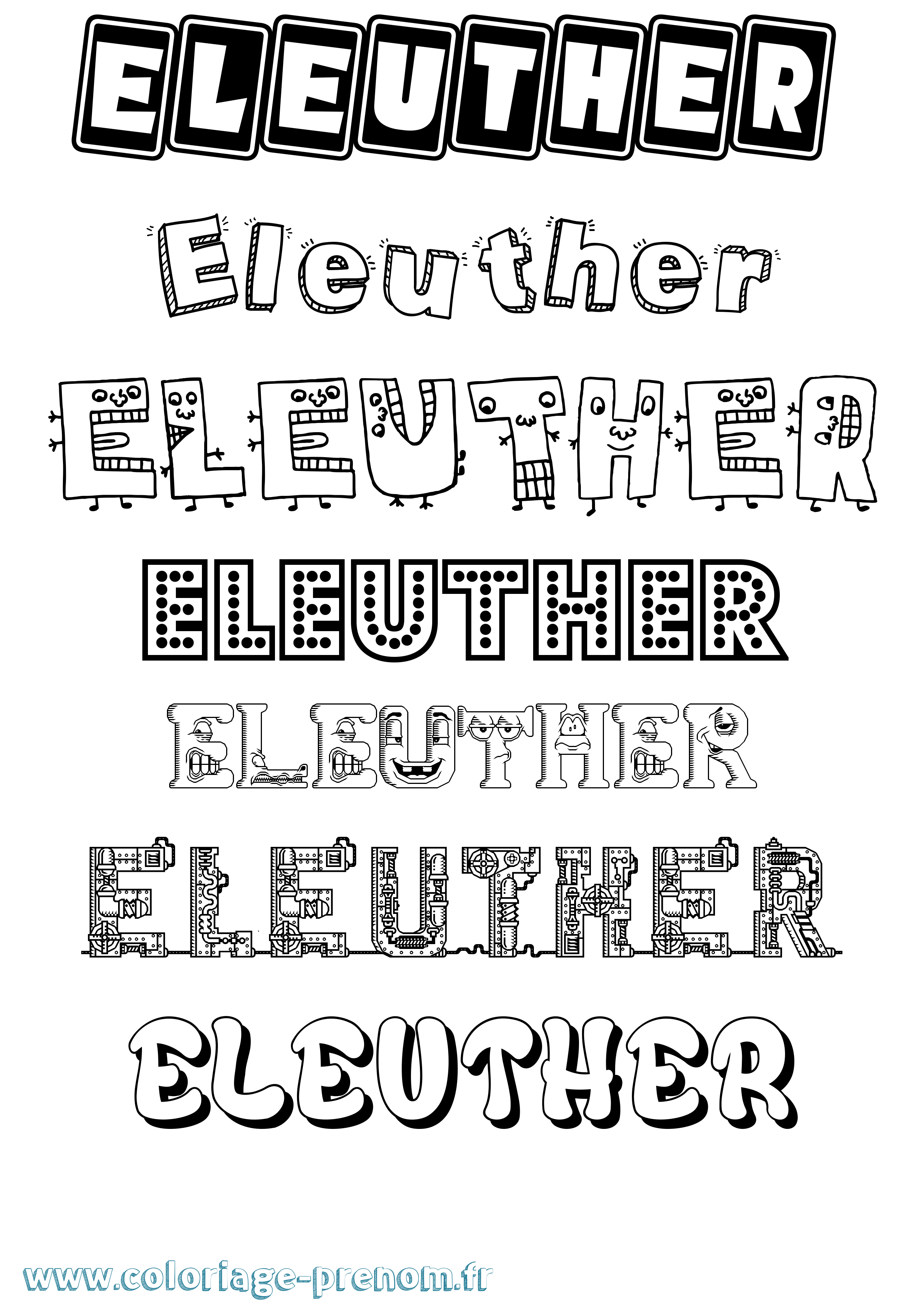 Coloriage prénom Eleuther Fun