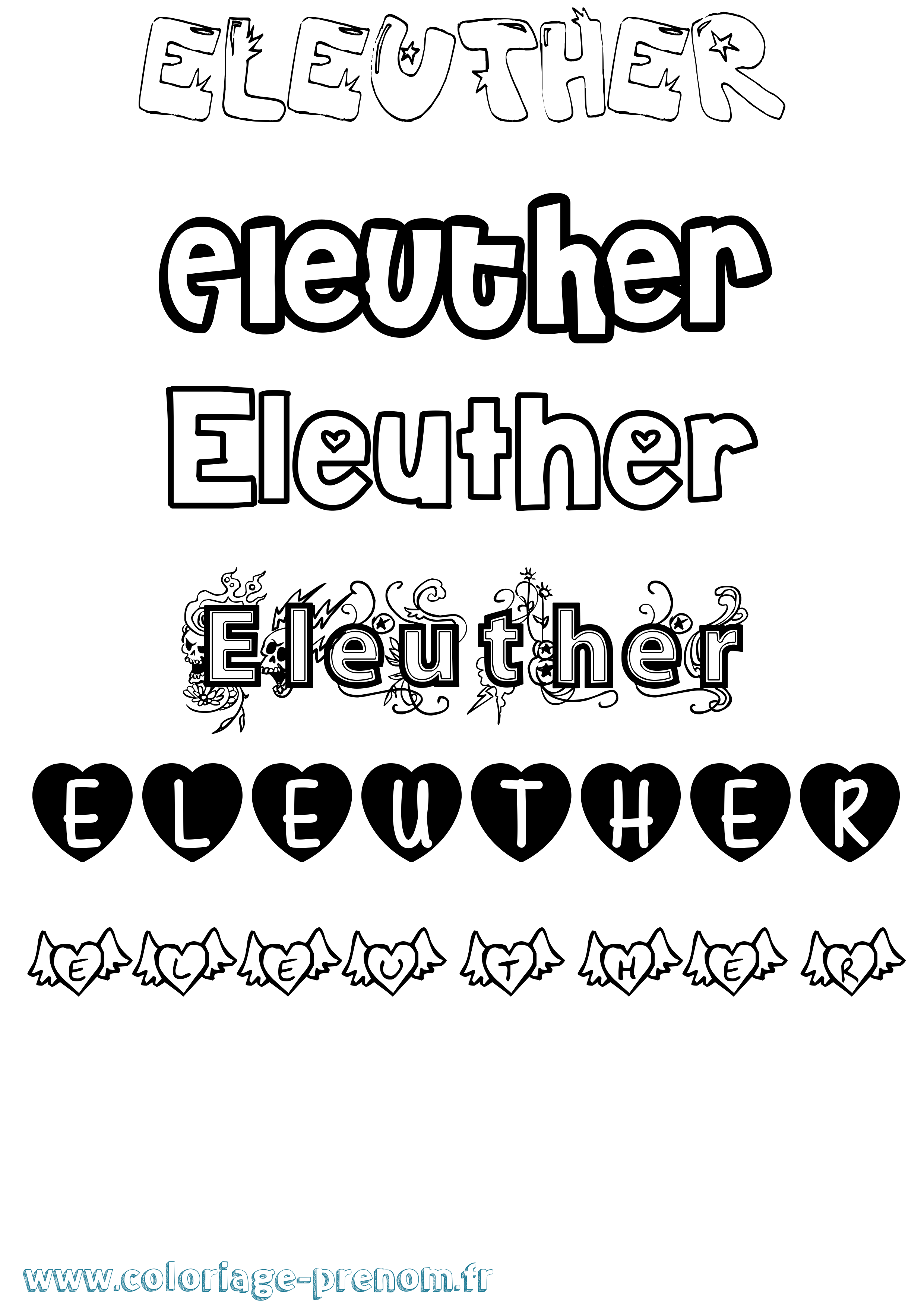 Coloriage prénom Eleuther Girly