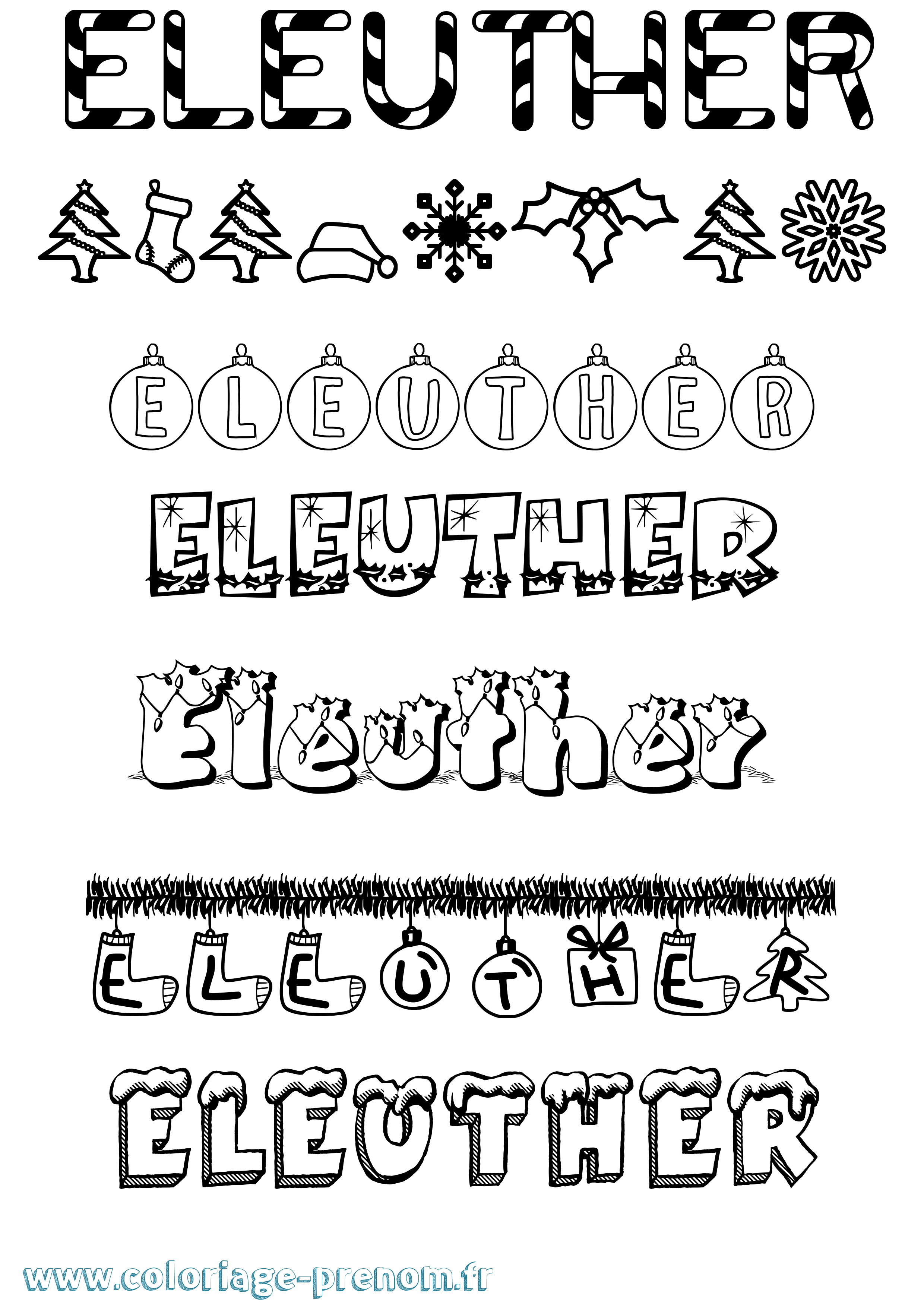Coloriage prénom Eleuther Noël