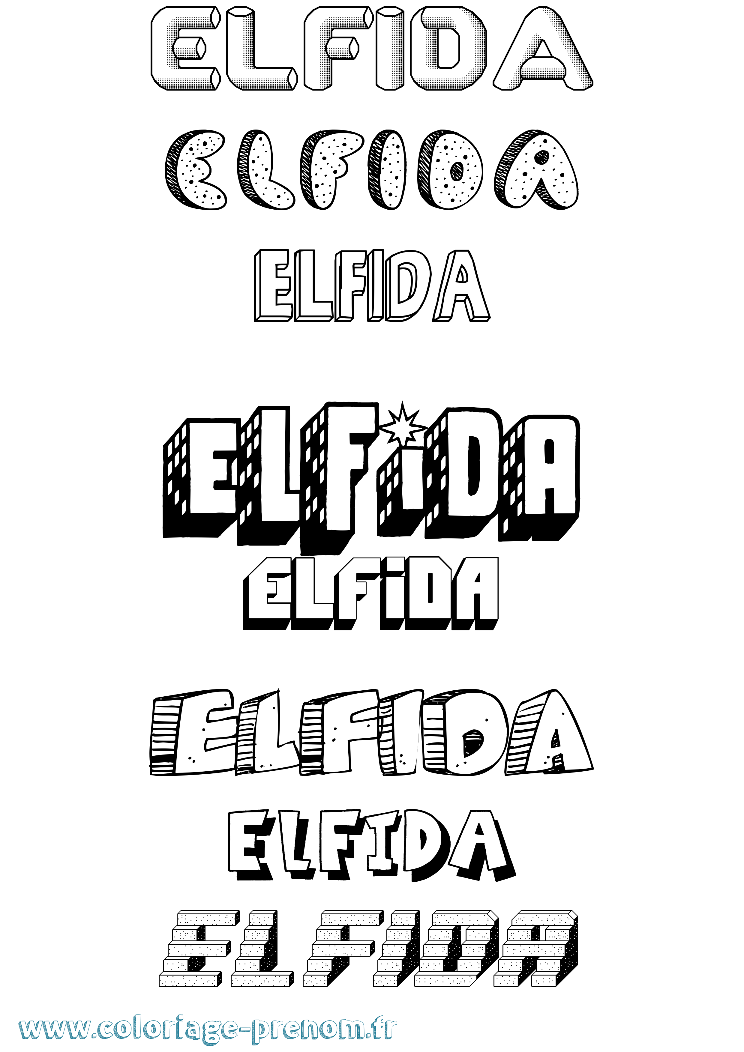 Coloriage prénom Elfida Effet 3D