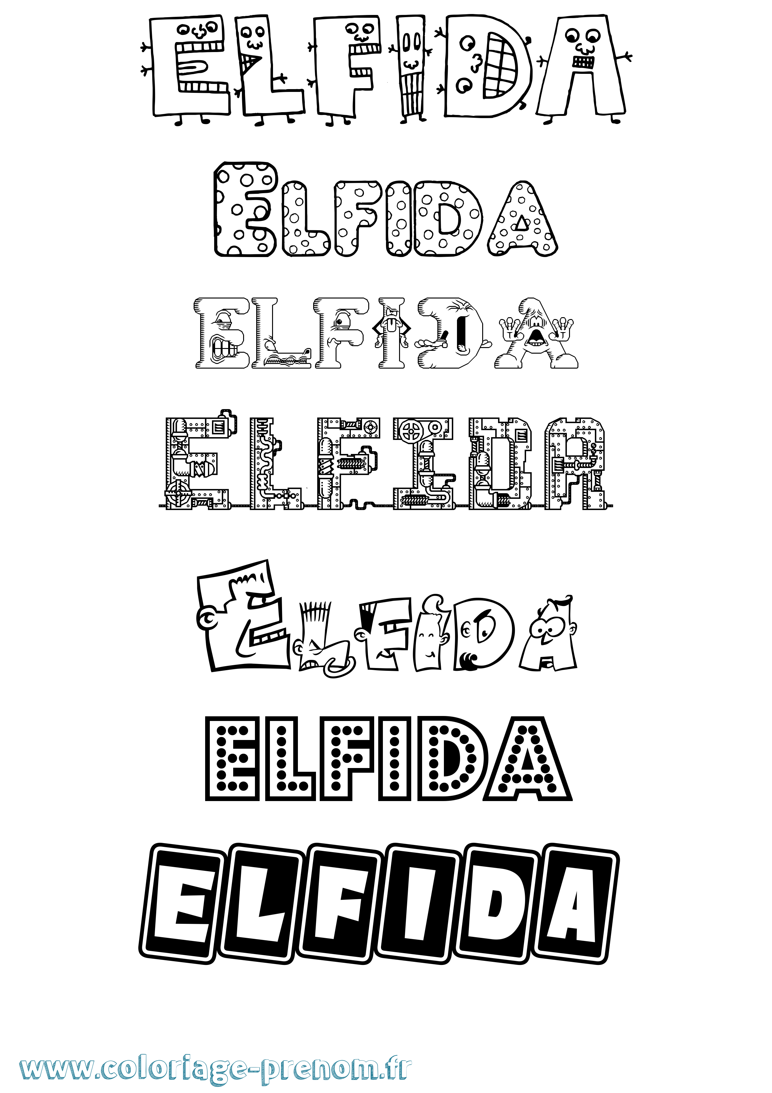Coloriage prénom Elfida Fun