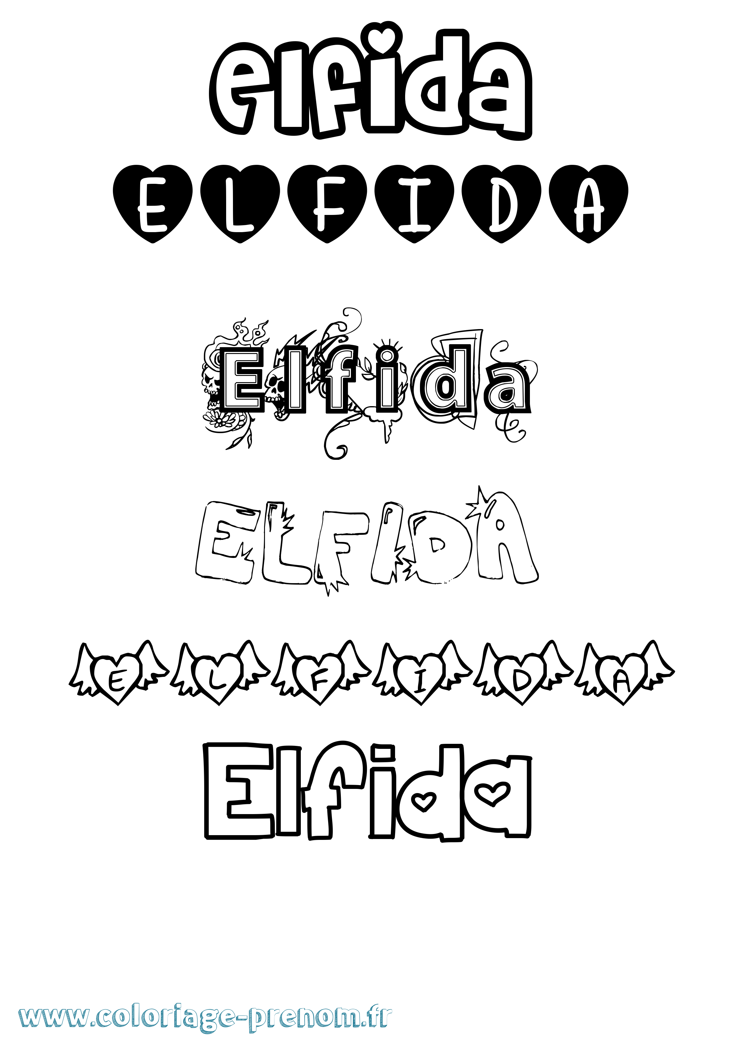 Coloriage prénom Elfida Girly