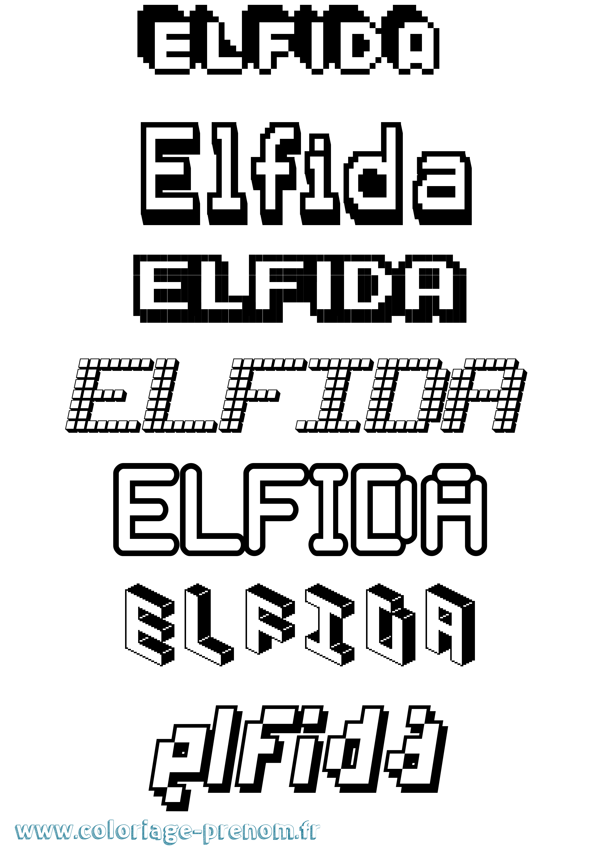 Coloriage prénom Elfida Pixel