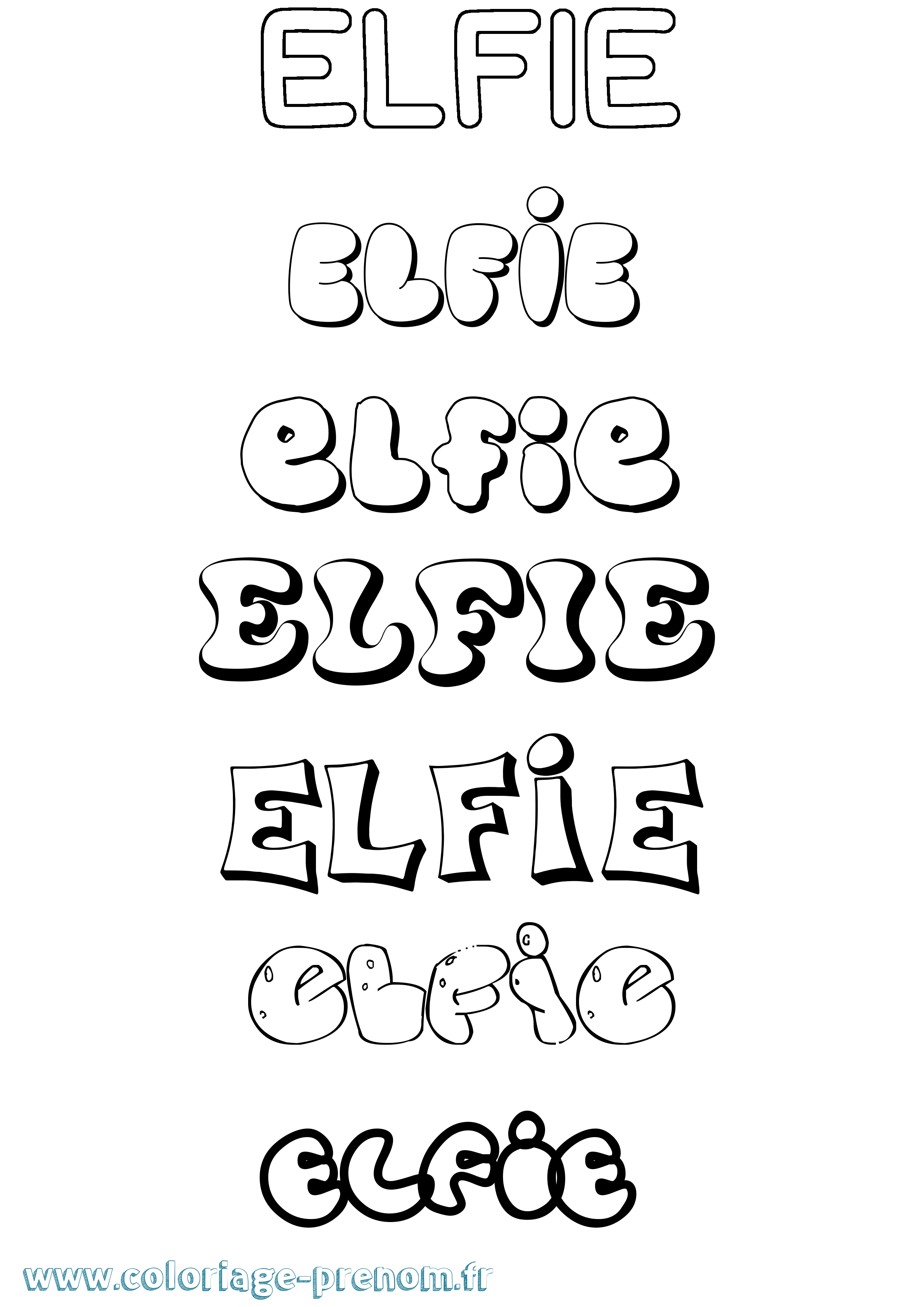 Coloriage prénom Elfie Bubble