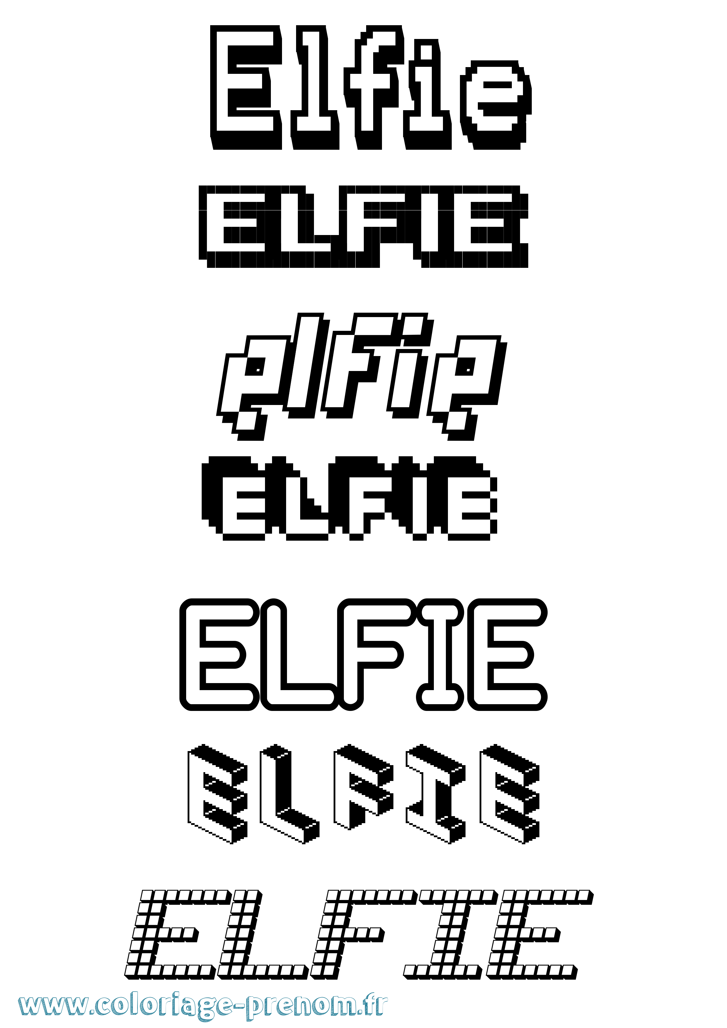 Coloriage prénom Elfie Pixel