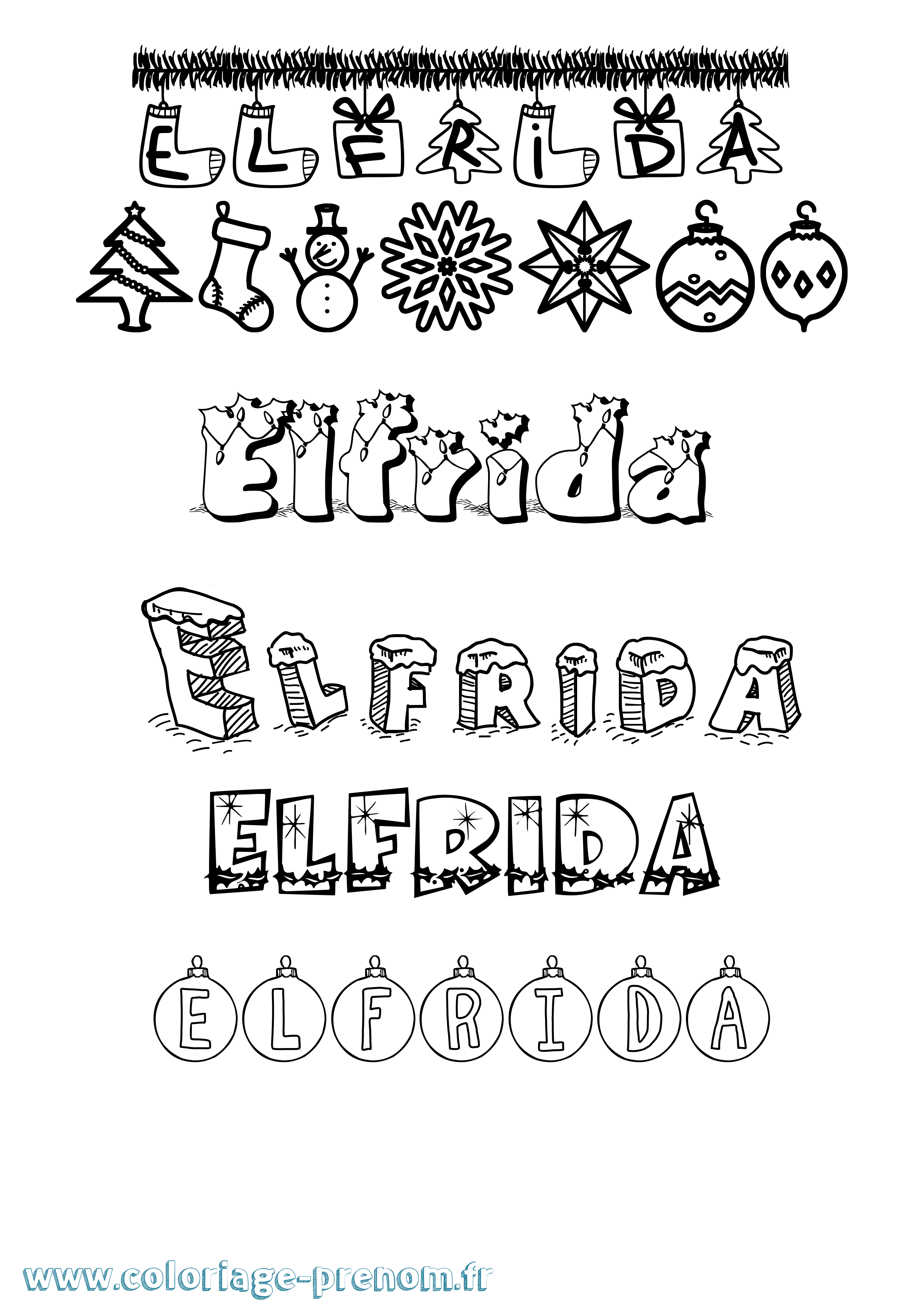 Coloriage prénom Elfrida Noël