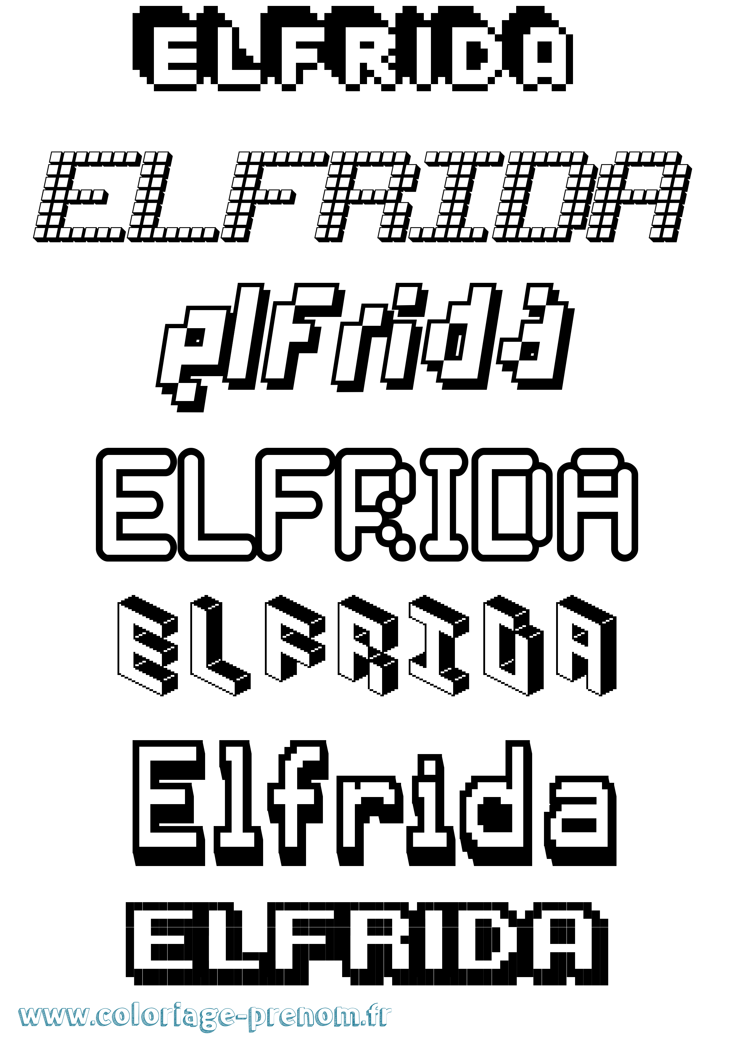 Coloriage prénom Elfrida Pixel