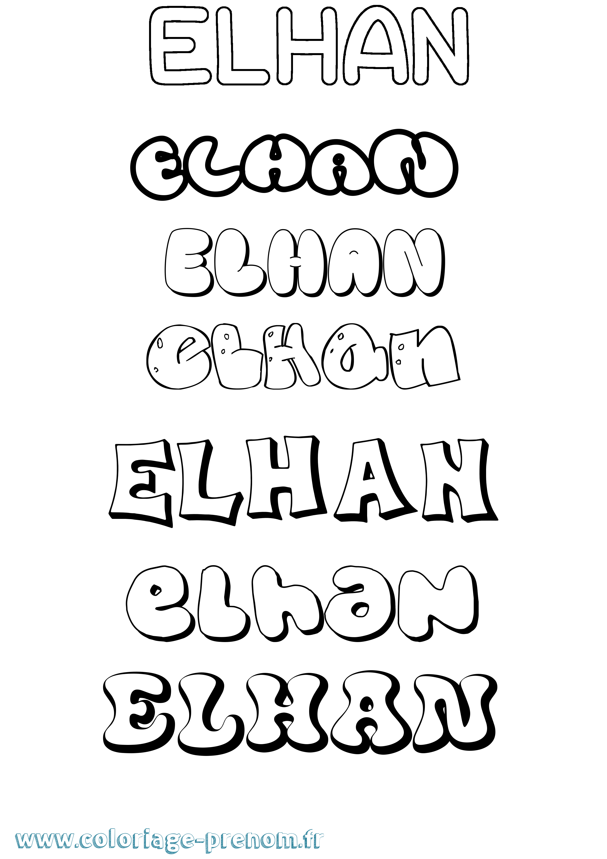 Coloriage Elhan Bubble Coloriage prénom Elhan Bubble