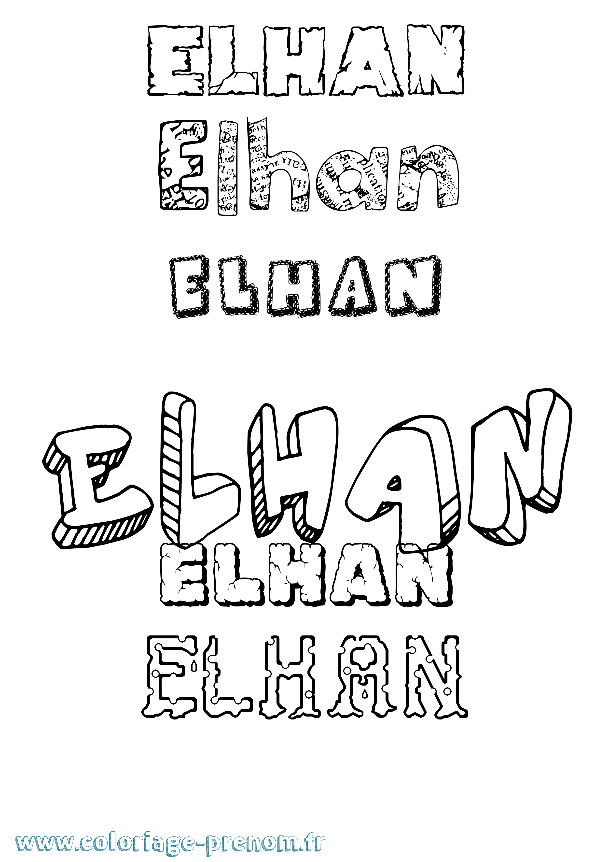 Coloriage Elhan Destructuré Coloriage prénom Elhan Destructuré