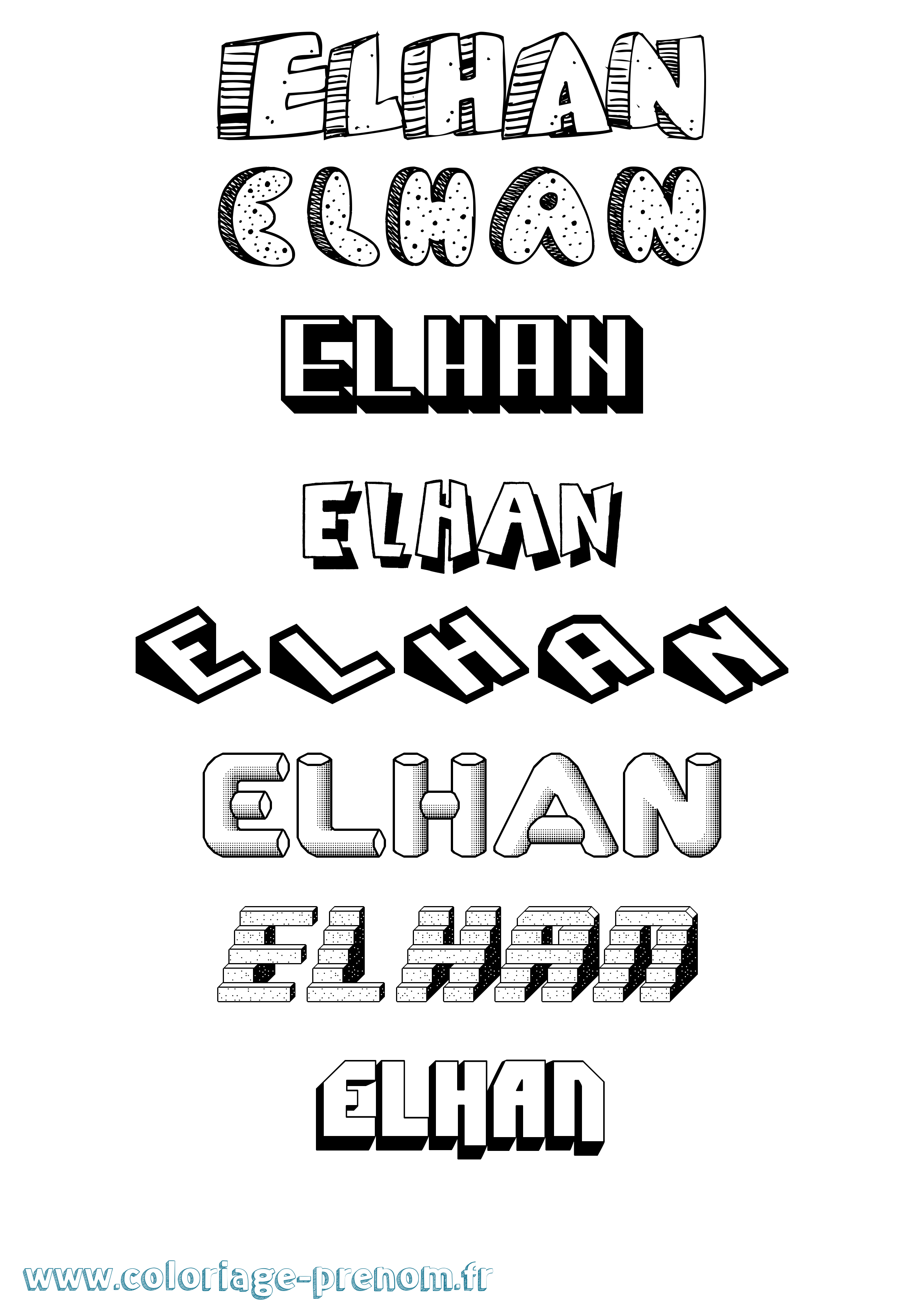 Coloriage Elhan Effet 3D Coloriage prénom Elhan Effet 3D