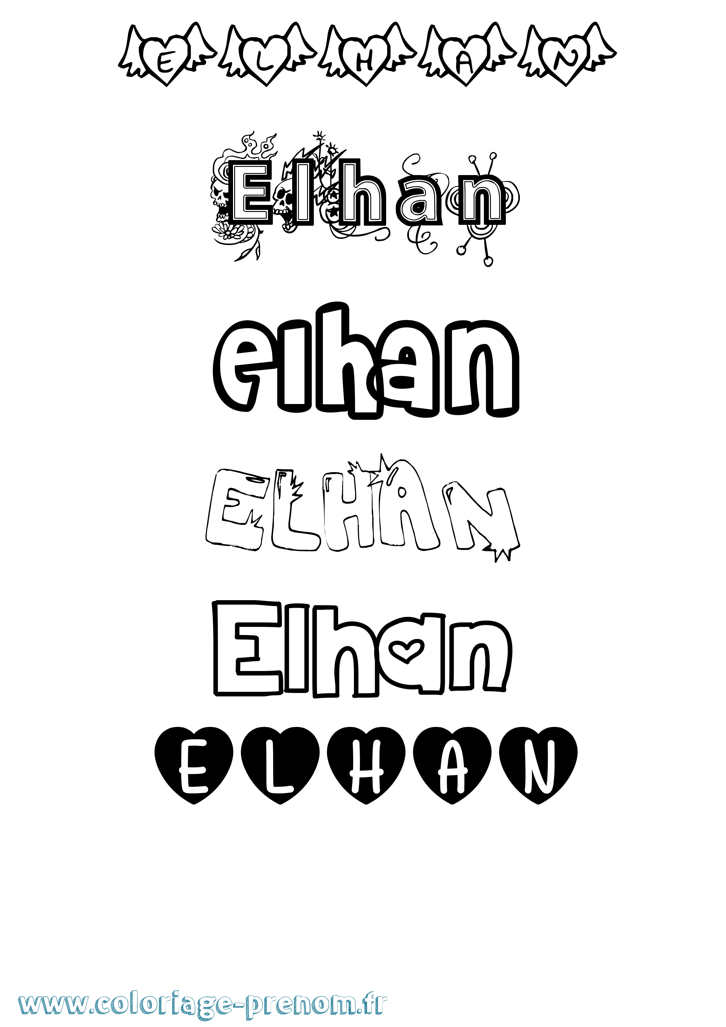 Coloriage Elhan Girly Coloriage prénom Elhan Girly