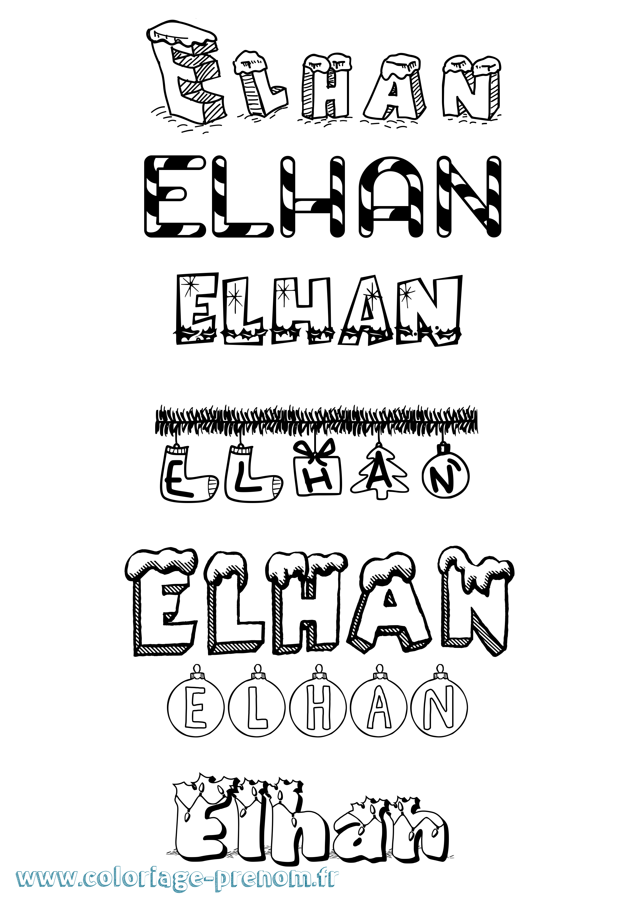 Coloriage Elhan Noël Coloriage prénom Elhan Noël