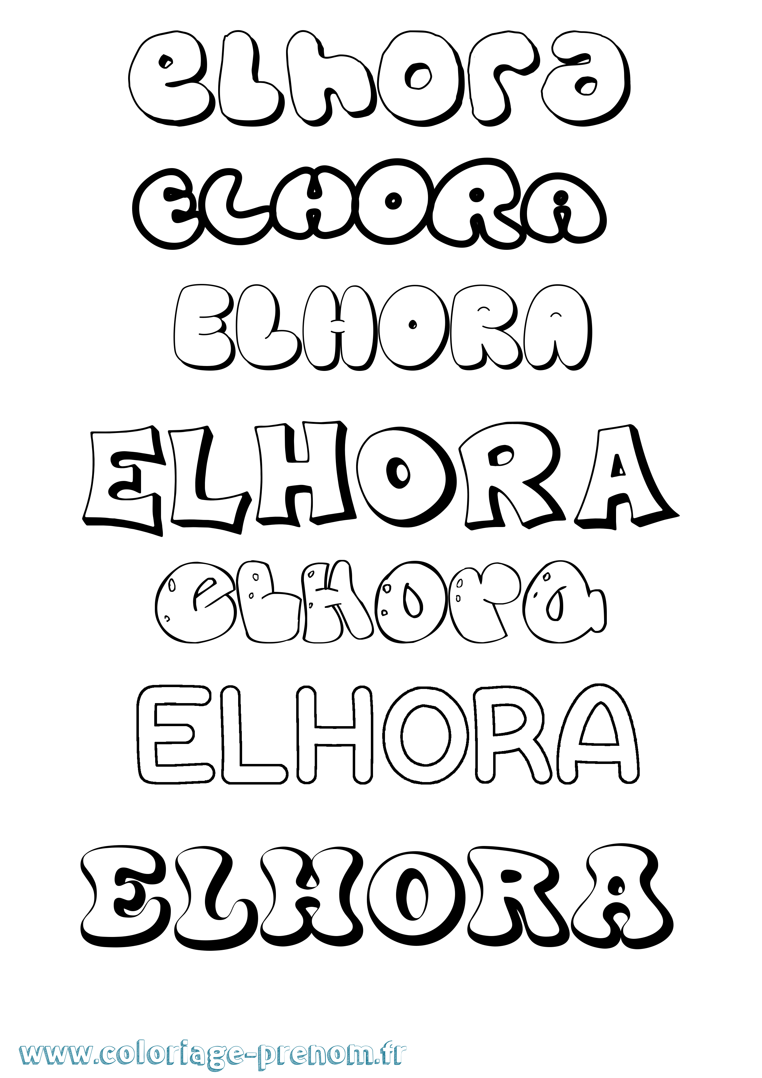 Coloriage prénom Elhora Bubble