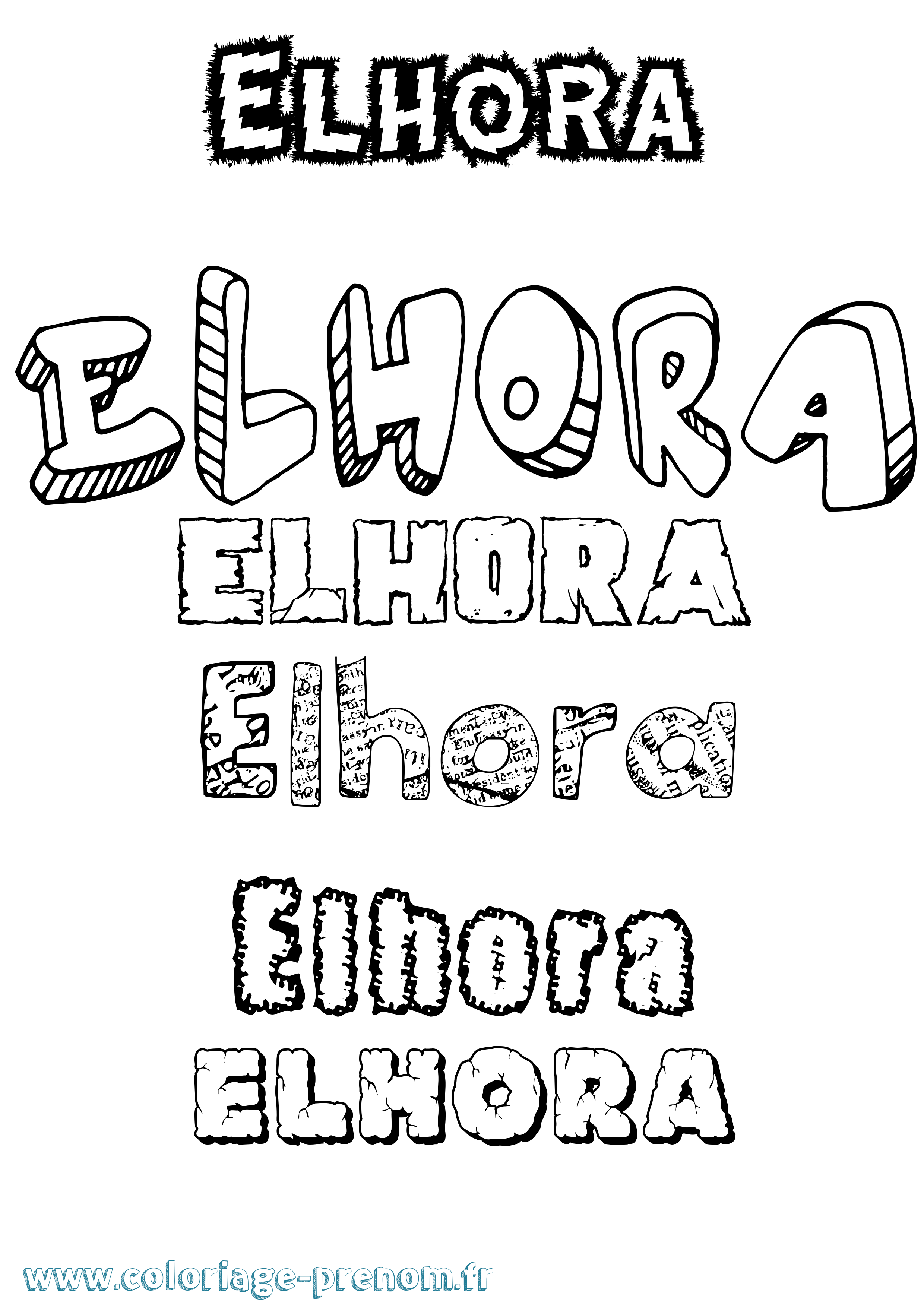 Coloriage prénom Elhora Destructuré