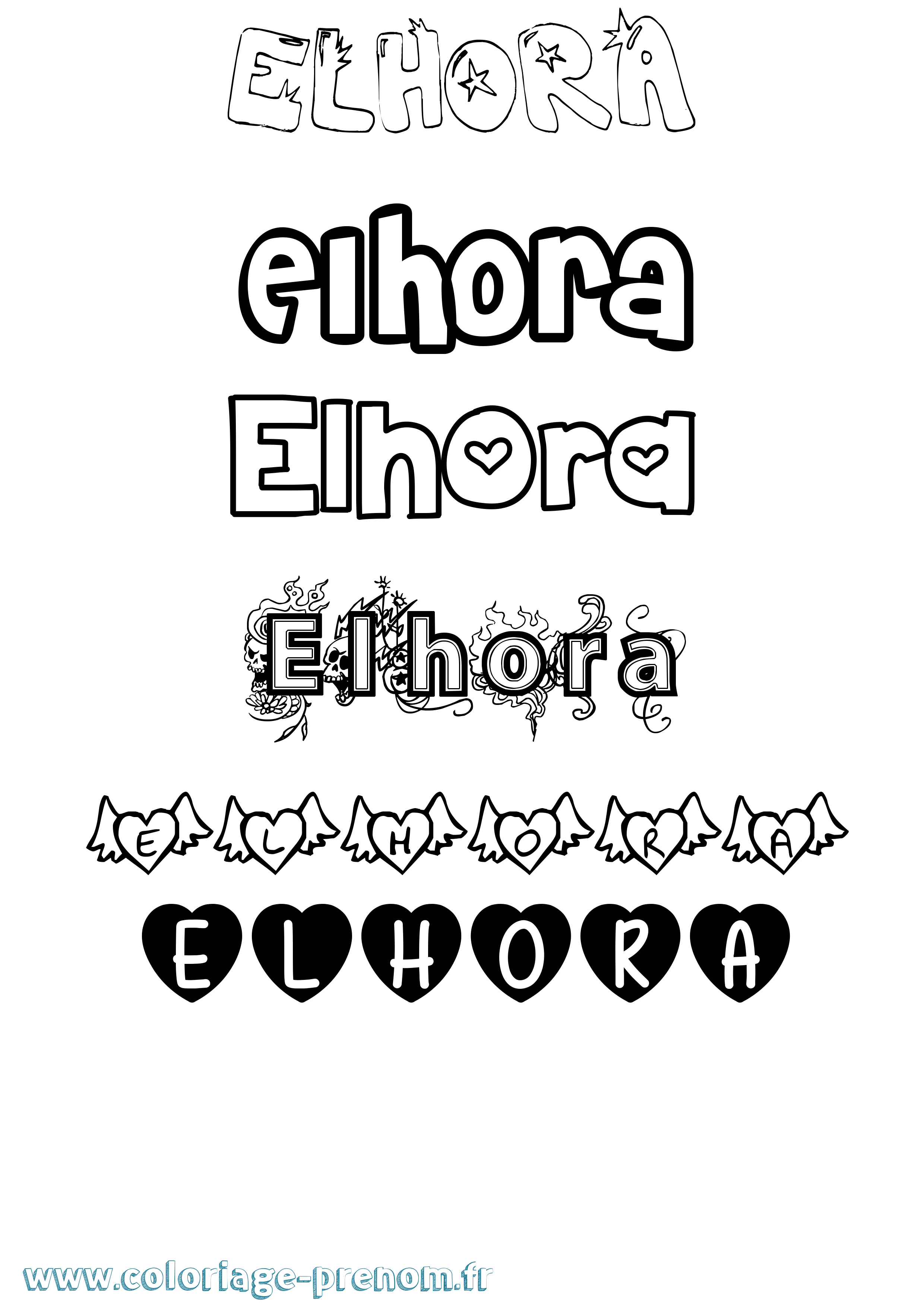 Coloriage prénom Elhora Girly