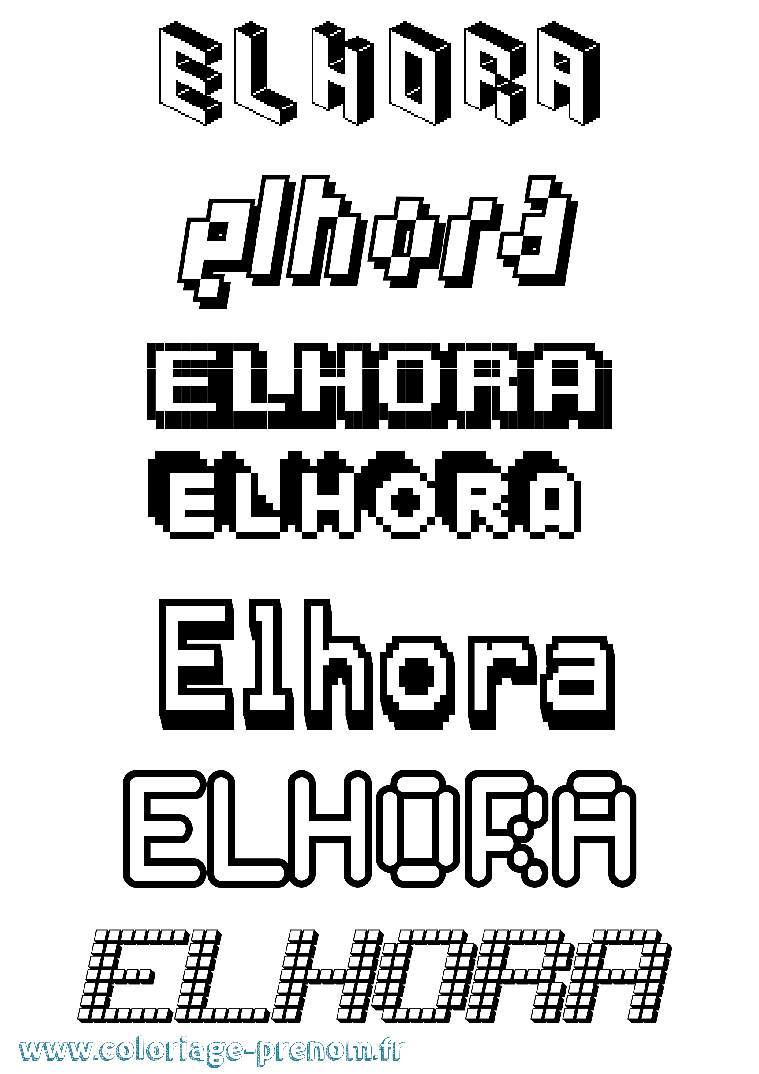 Coloriage prénom Elhora Pixel