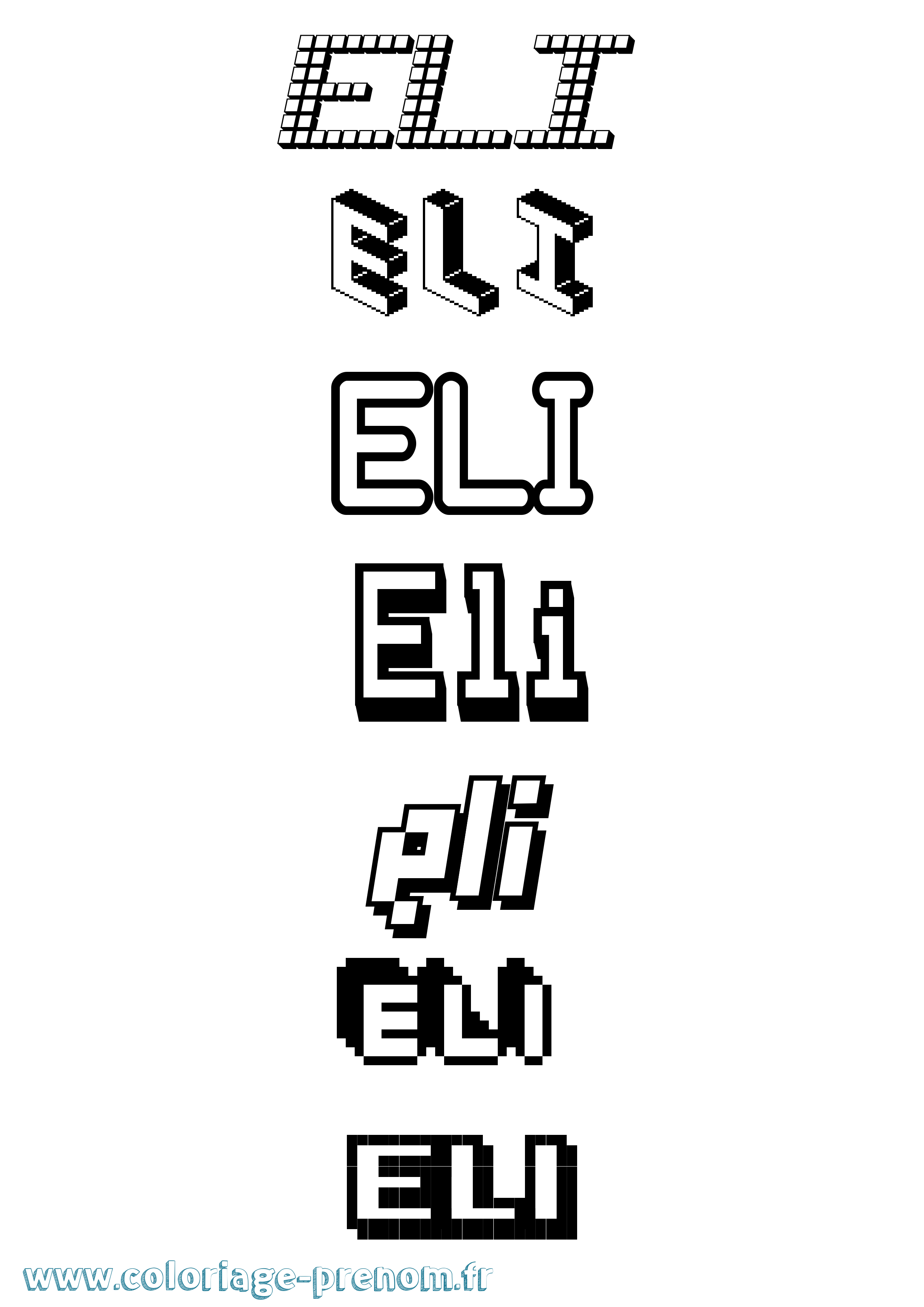 Coloriage prénom Eli Pixel